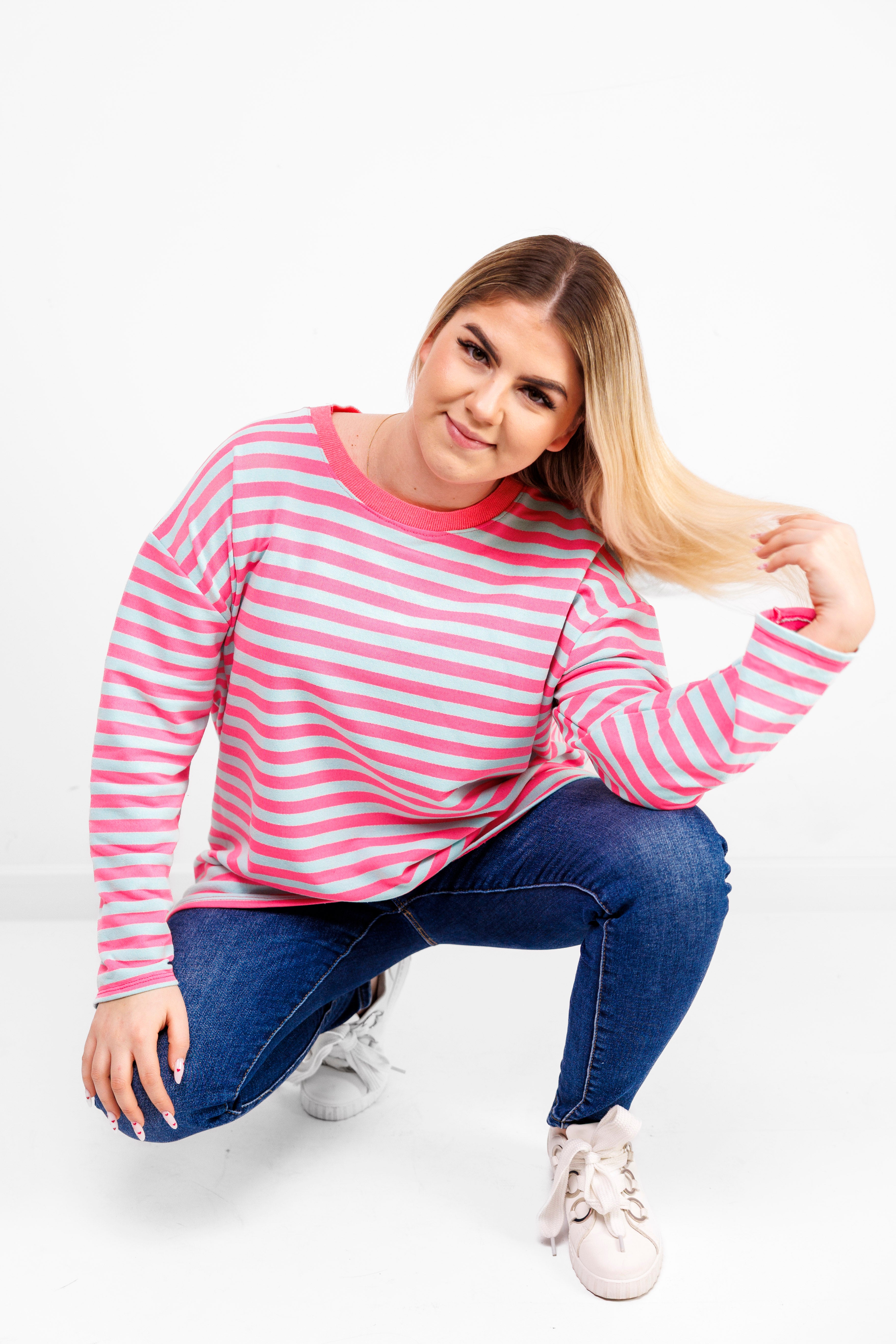 Casualowa bluza bawełniana w paski Różowo-Błękitny