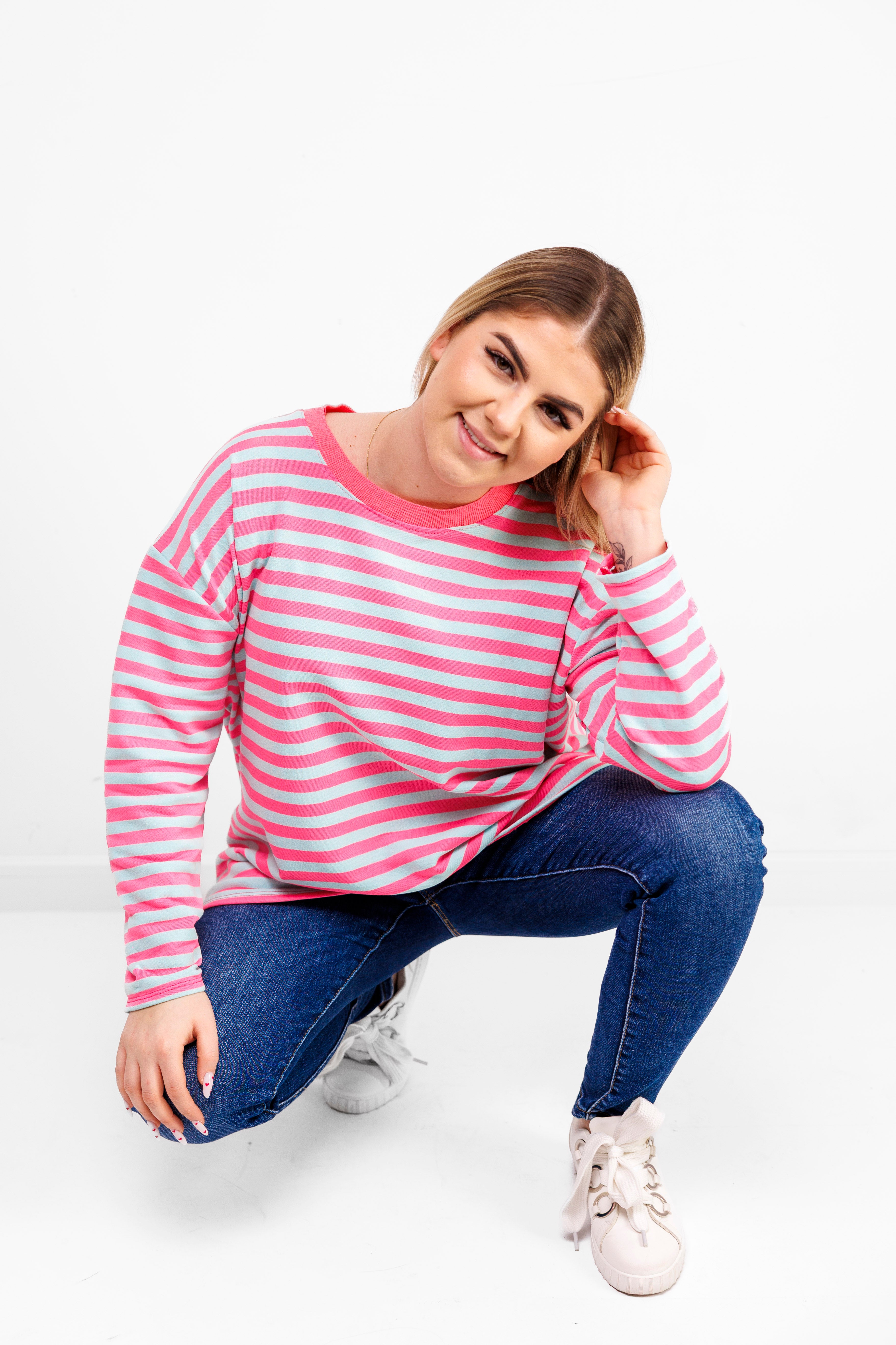 Casualowa bluza bawełniana w paski Różowo-Błękitny