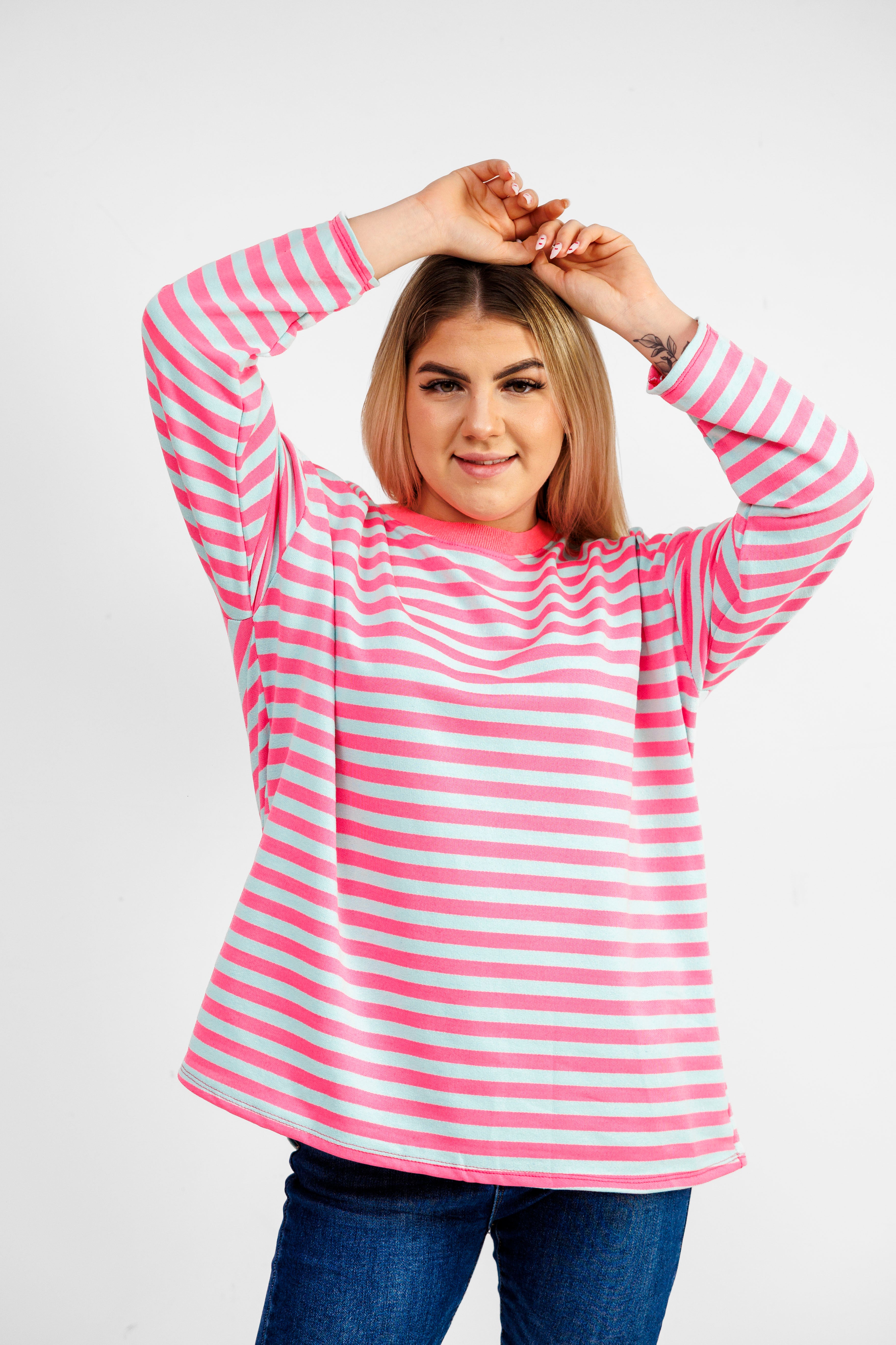 Casualowa bluza bawełniana w paski Różowo-Błękitny