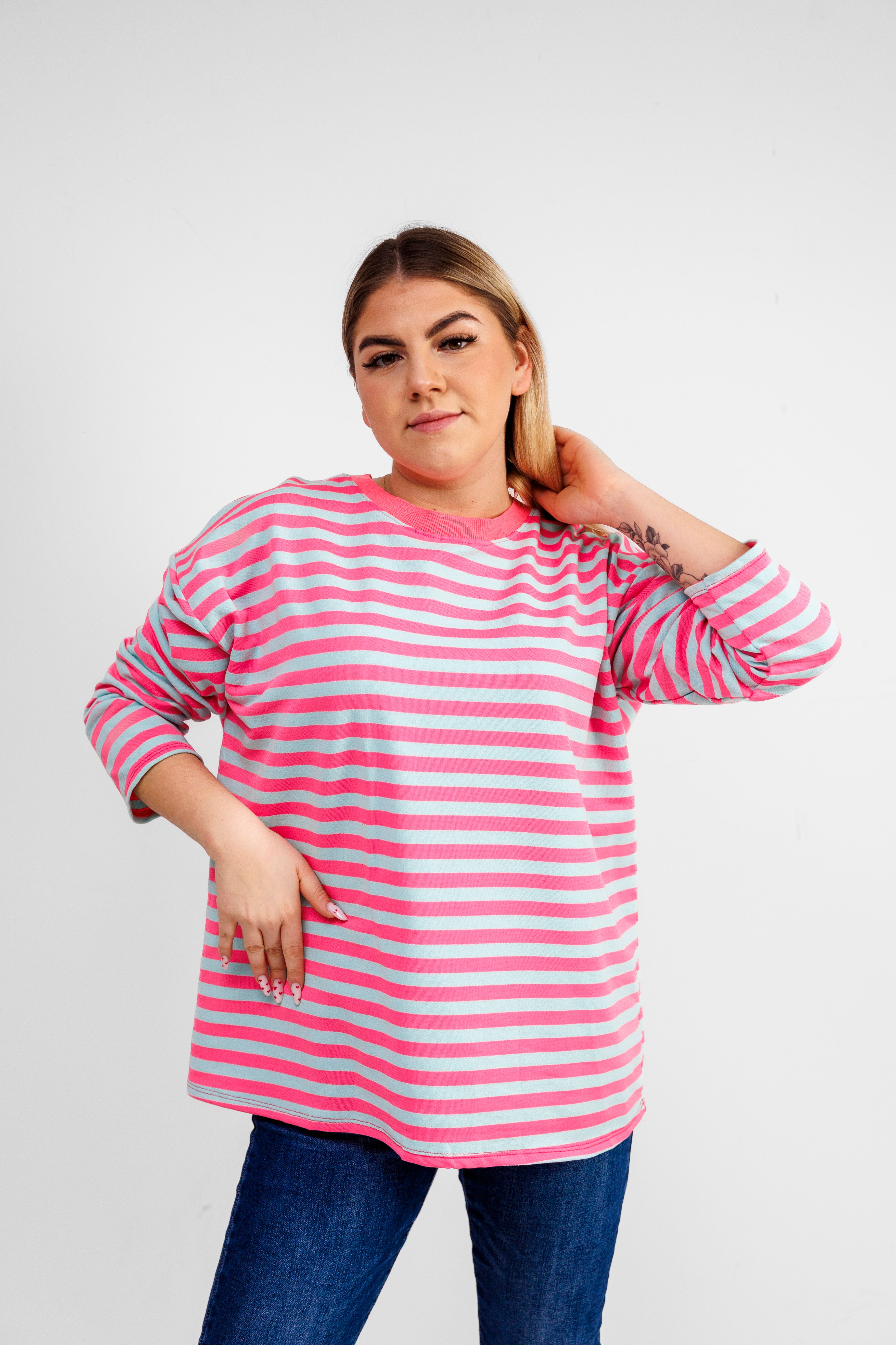 Casualowa bluza bawełniana w paski Różowo-Błękitny