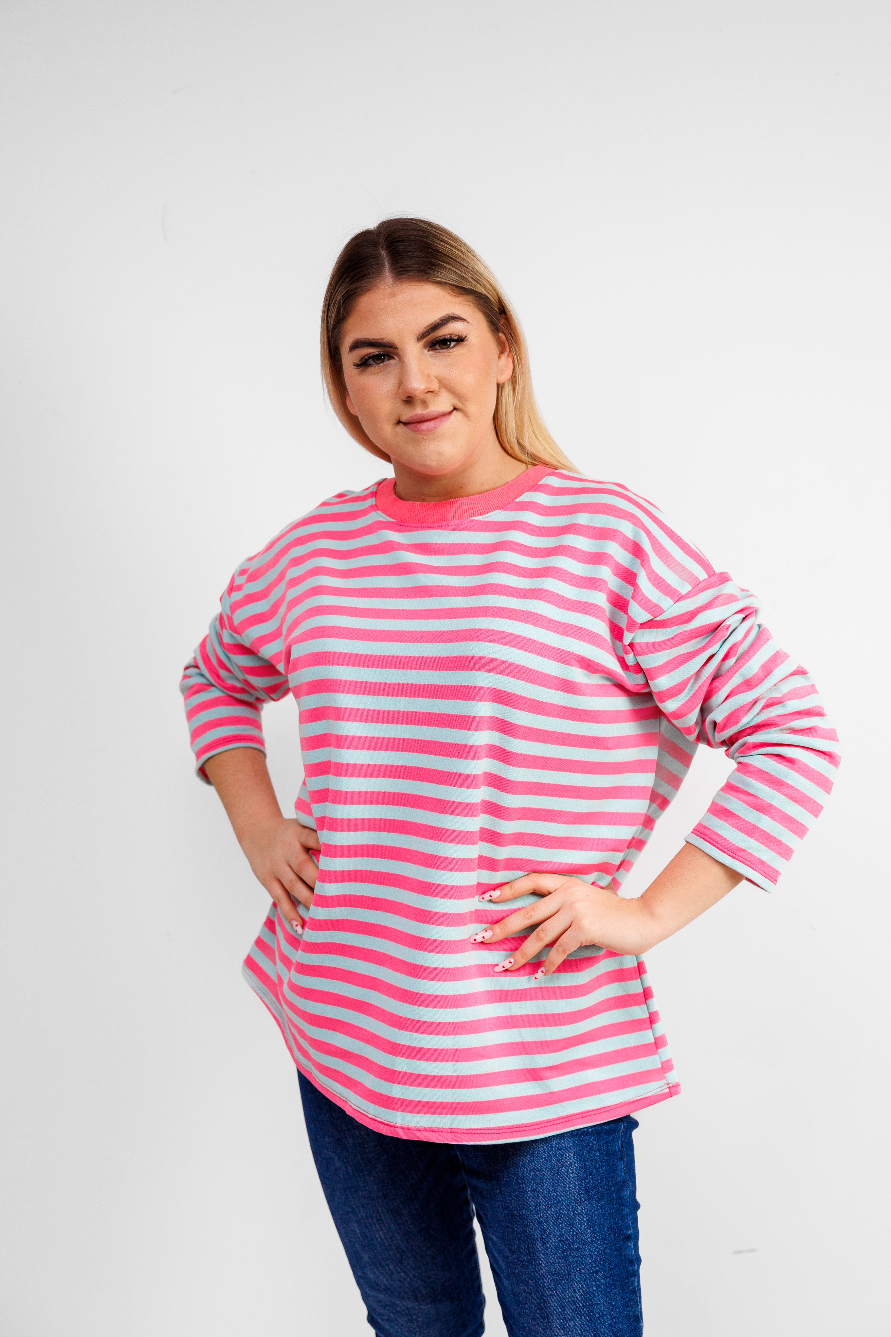 Casualowa bluza bawełniana w paski Różowo-Błękitny