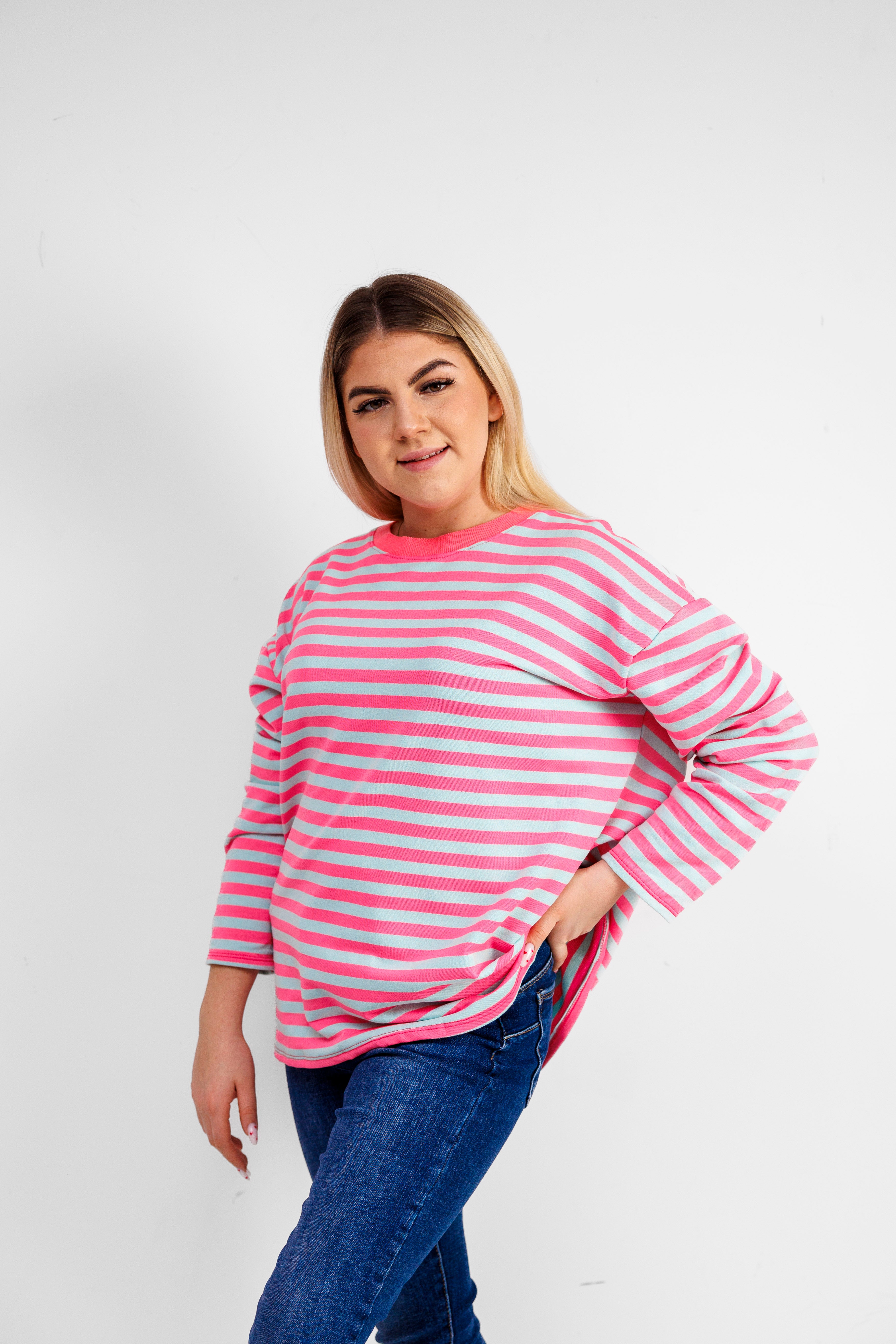 Casualowa bluza bawełniana w paski Różowo-Błękitny