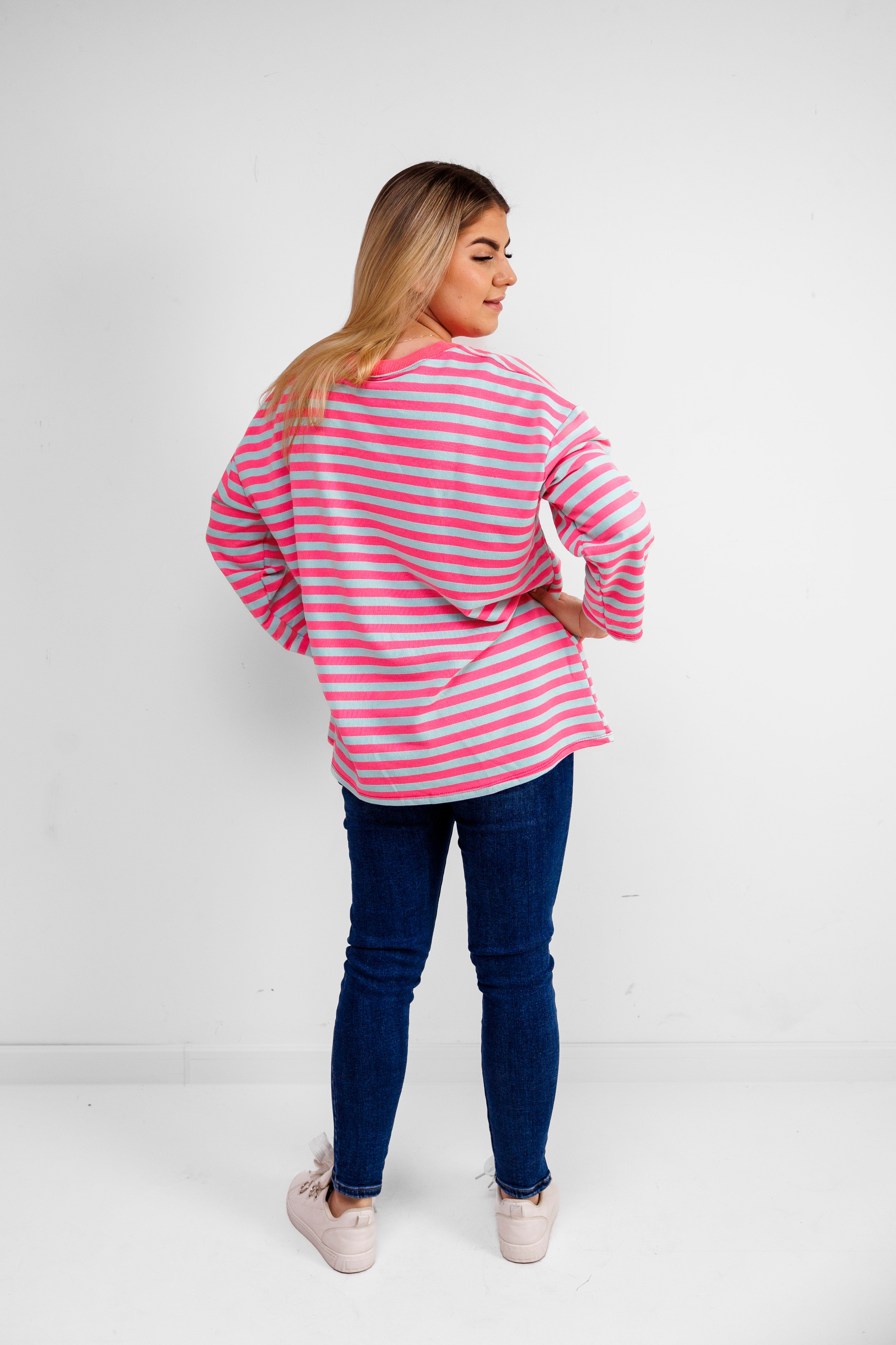 Casualowa bluza bawełniana w paski Różowo-Błękitny