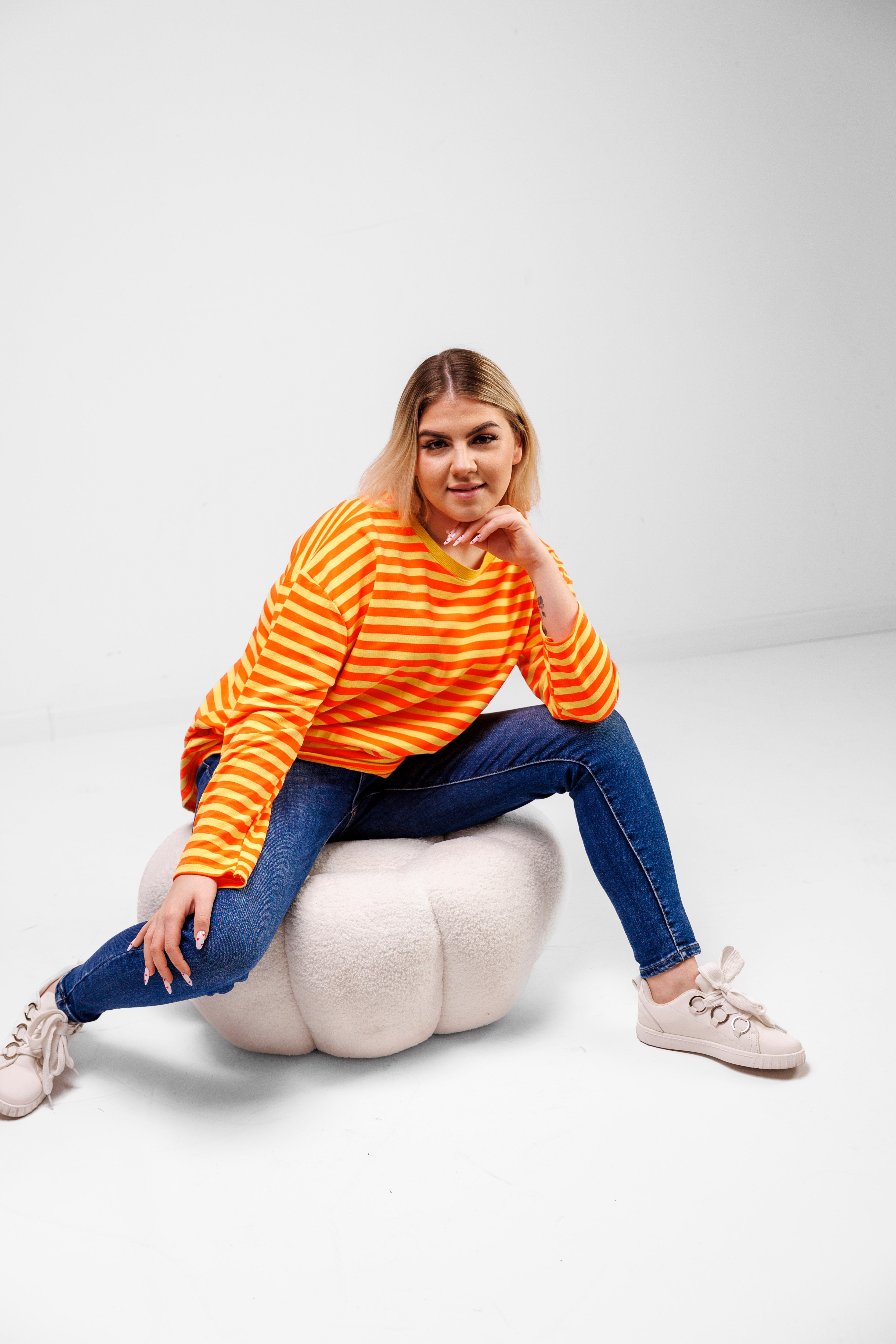 Casualowa bluza bawełniana w paski Pomarańczowo-Żółty