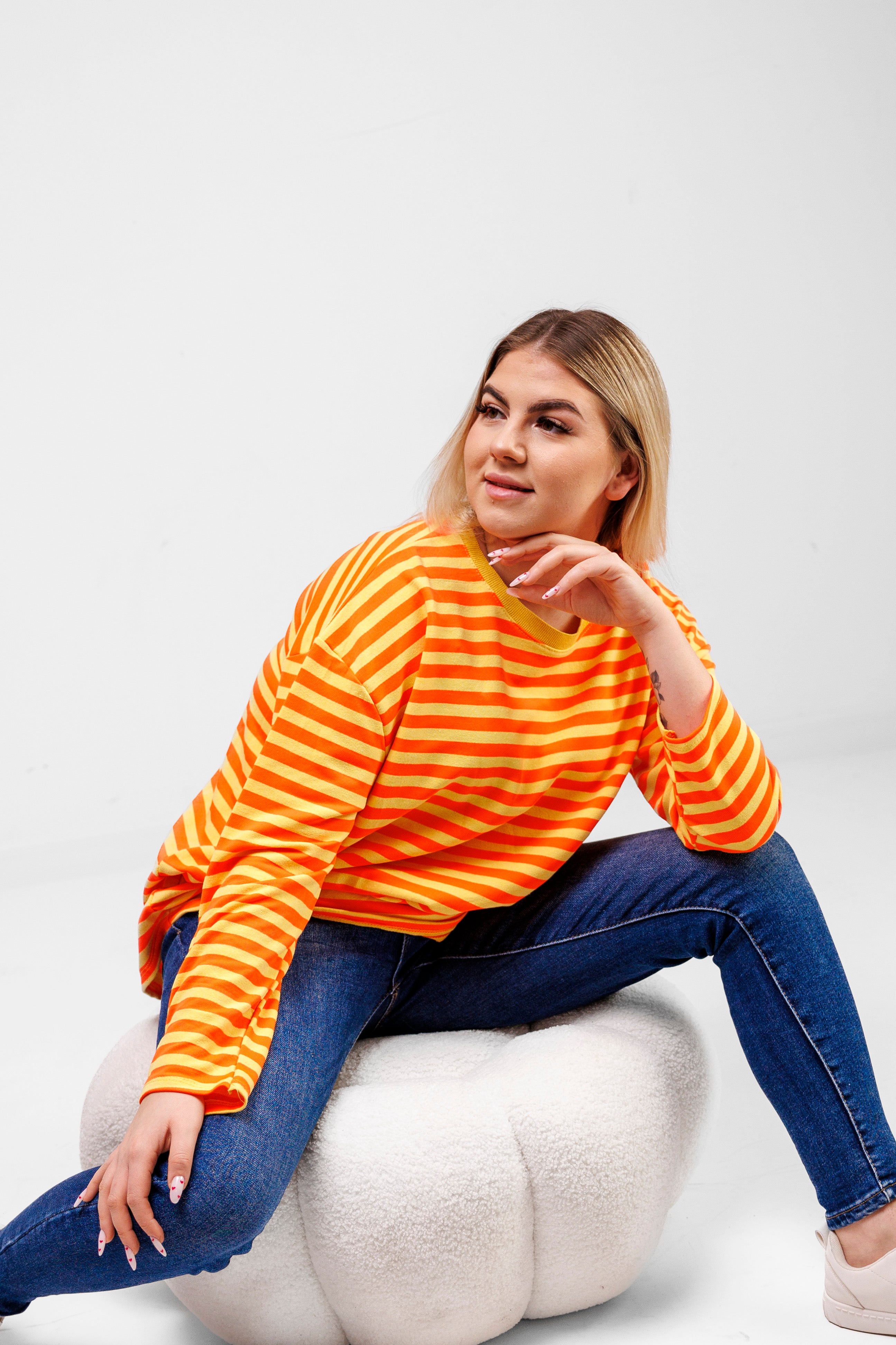 Casualowa bluza bawełniana w paski Pomarańczowo-Żółty