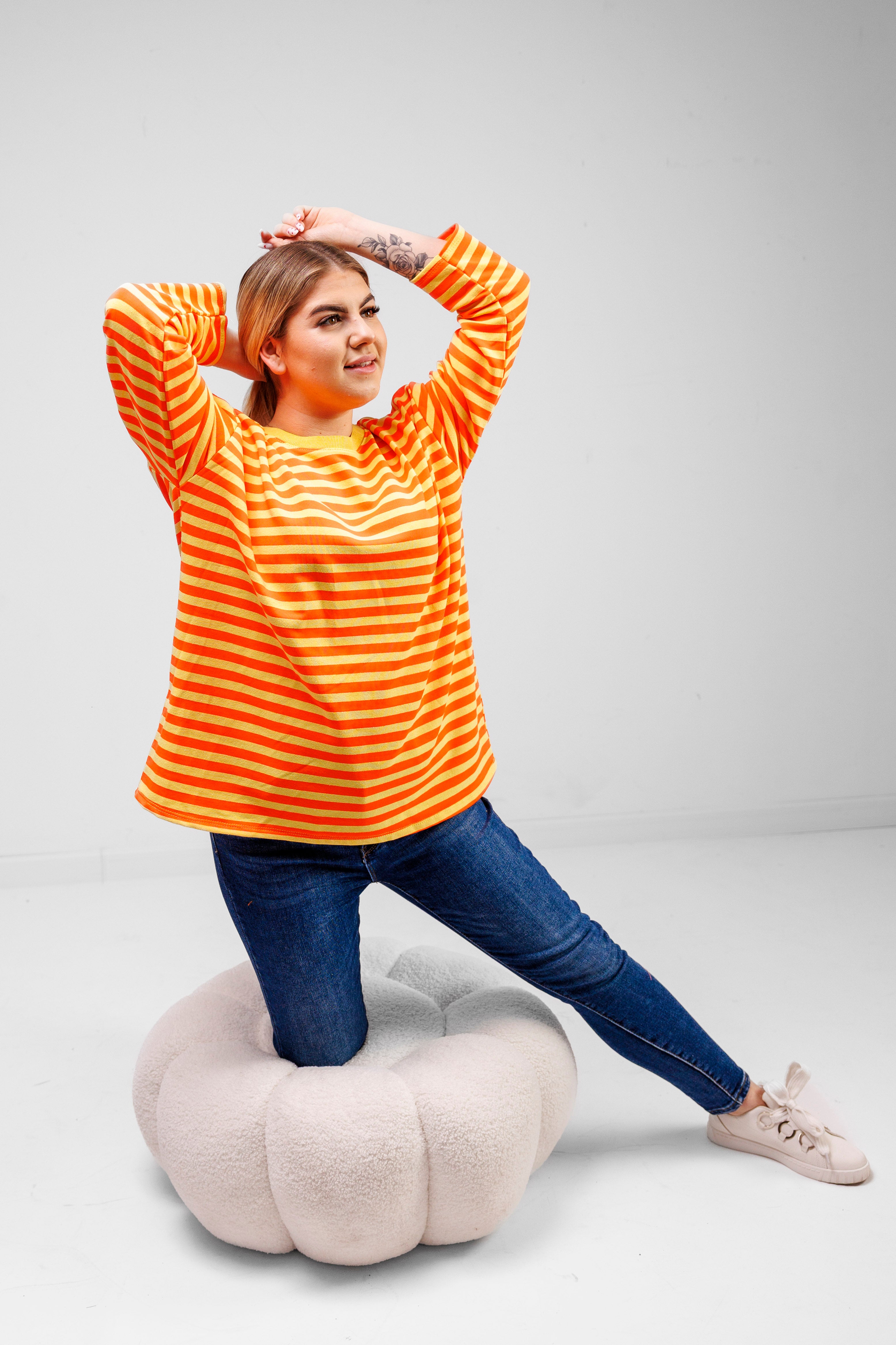 Casualowa bluza bawełniana w paski Pomarańczowo-Żółty