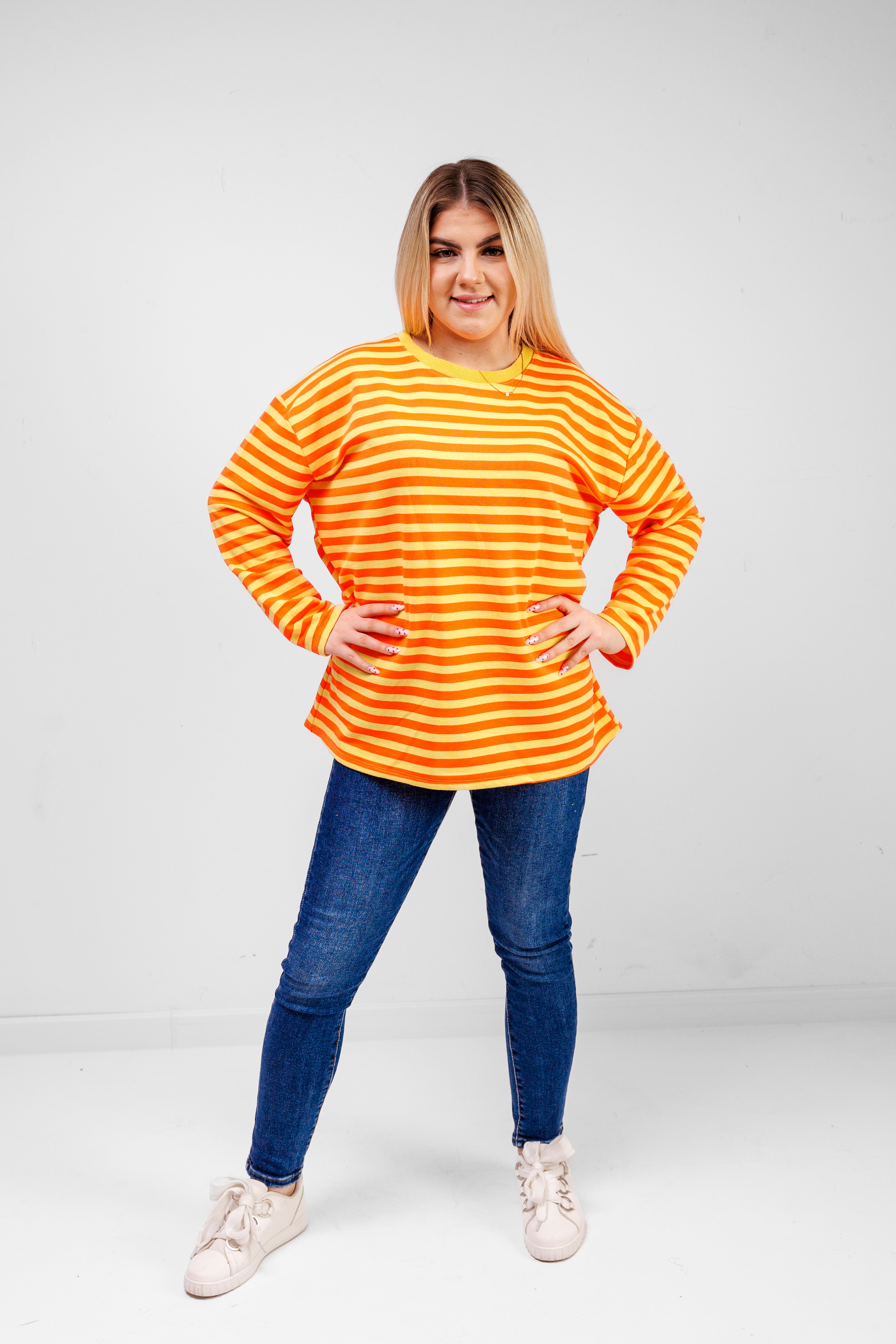 Casualowa bluza bawełniana w paski Pomarańczowo-Żółty