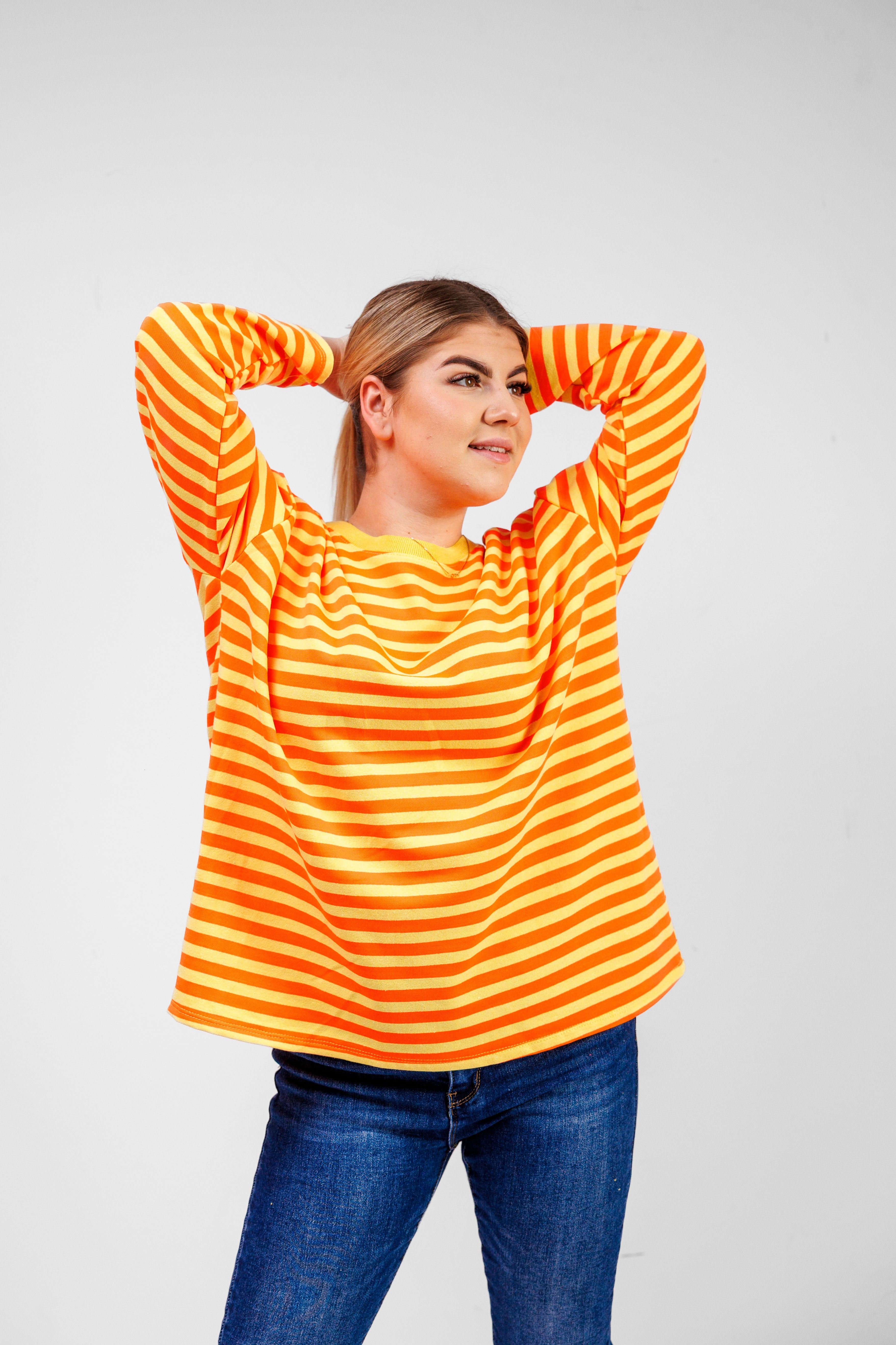 Casualowa bluza bawełniana w paski Pomarańczowo-Żółty