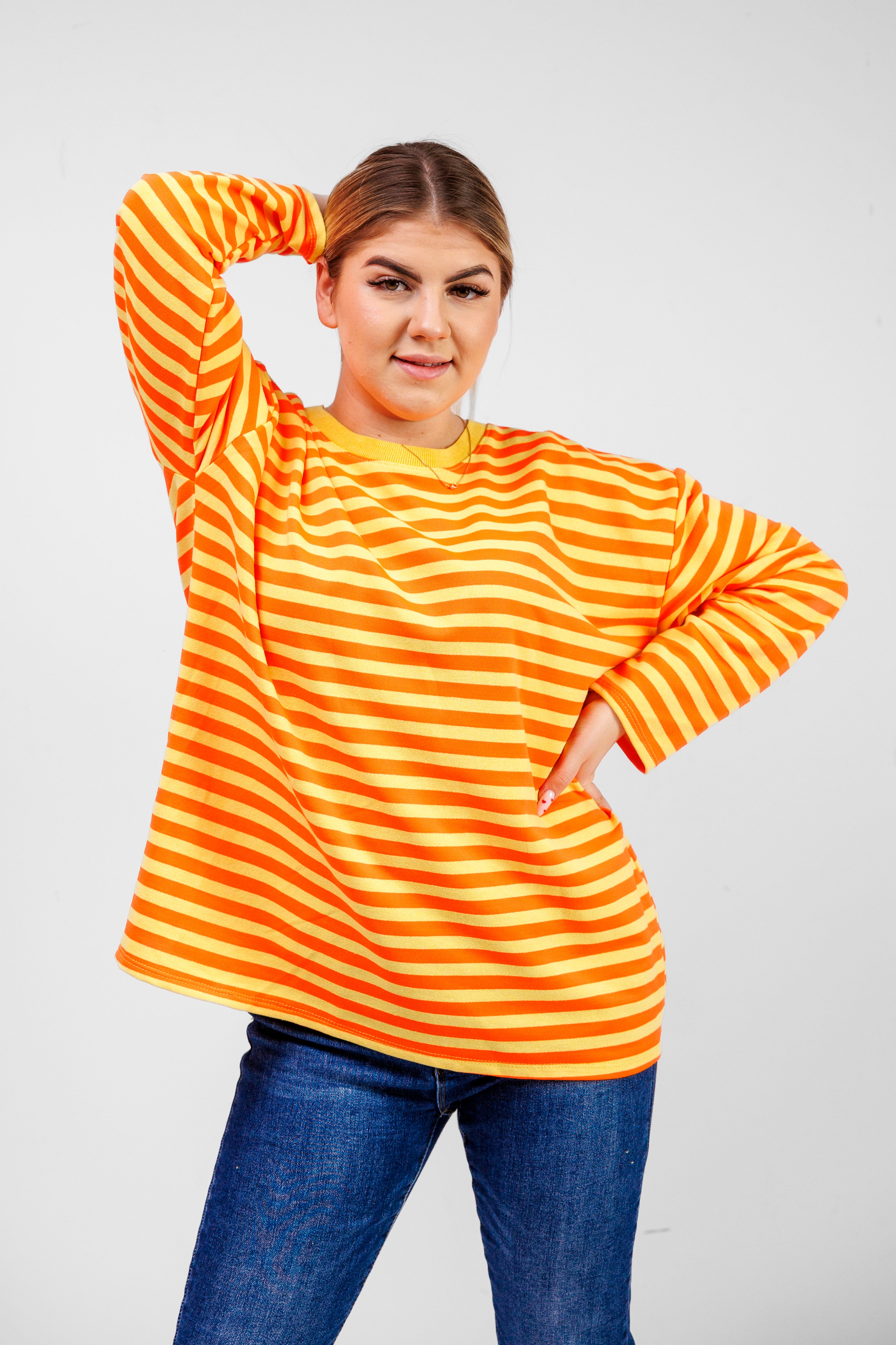 Casualowa bluza bawełniana w paski Pomarańczowo-Żółty