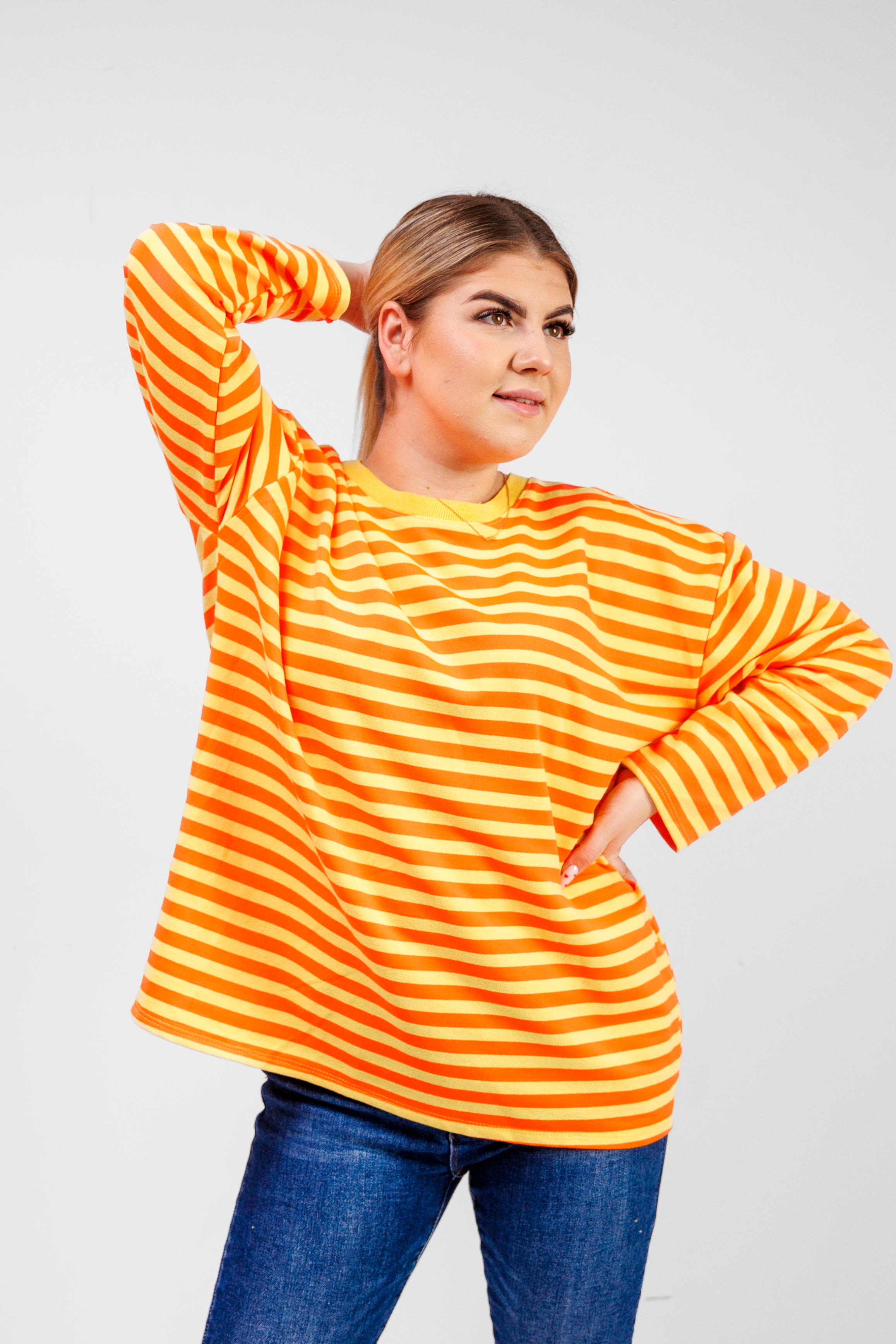 Casualowa bluza bawełniana w paski Pomarańczowo-Żółty