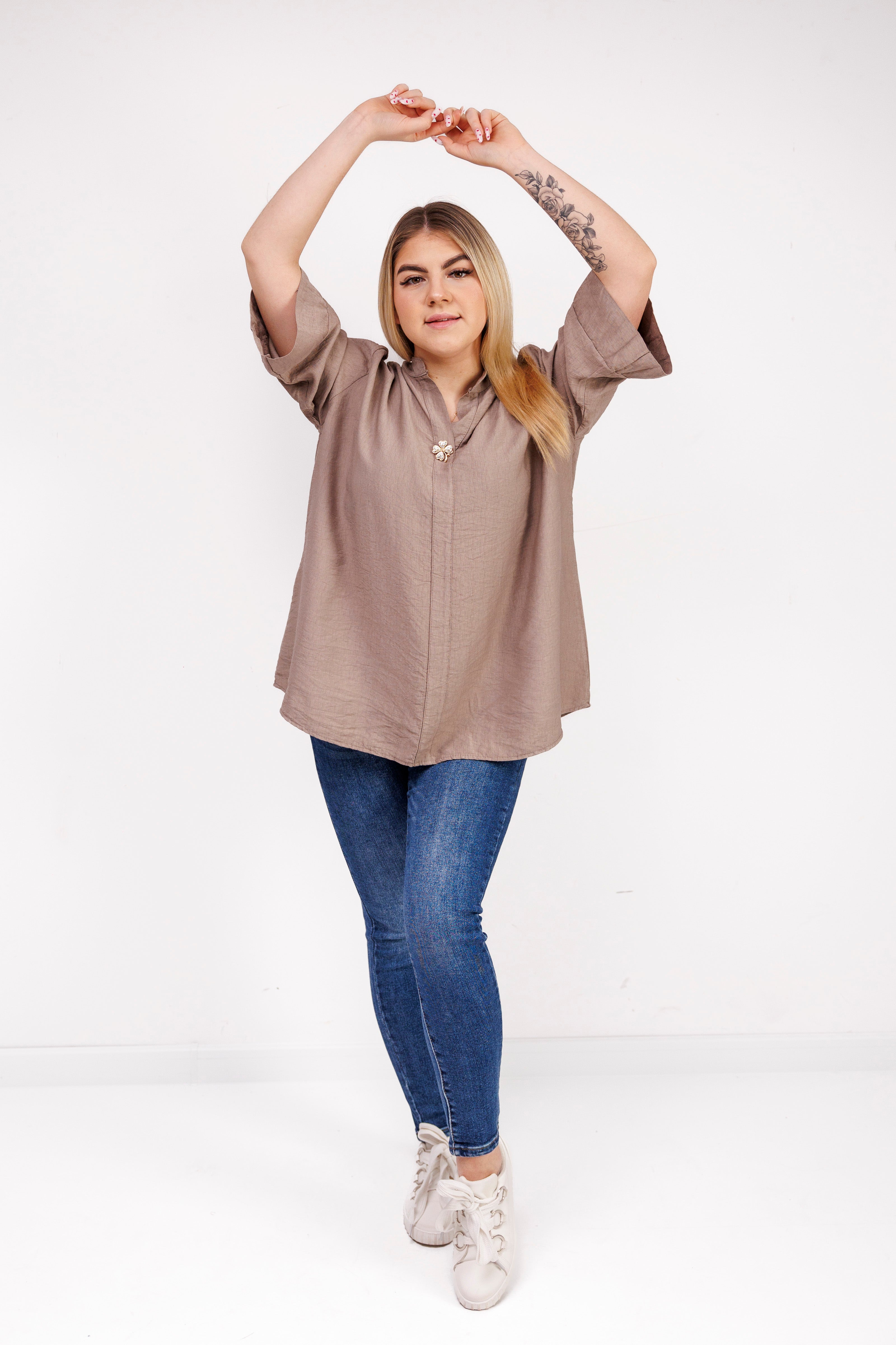 Wiskozowa bluzka z luźnym rękawem i dekoltem V Fango