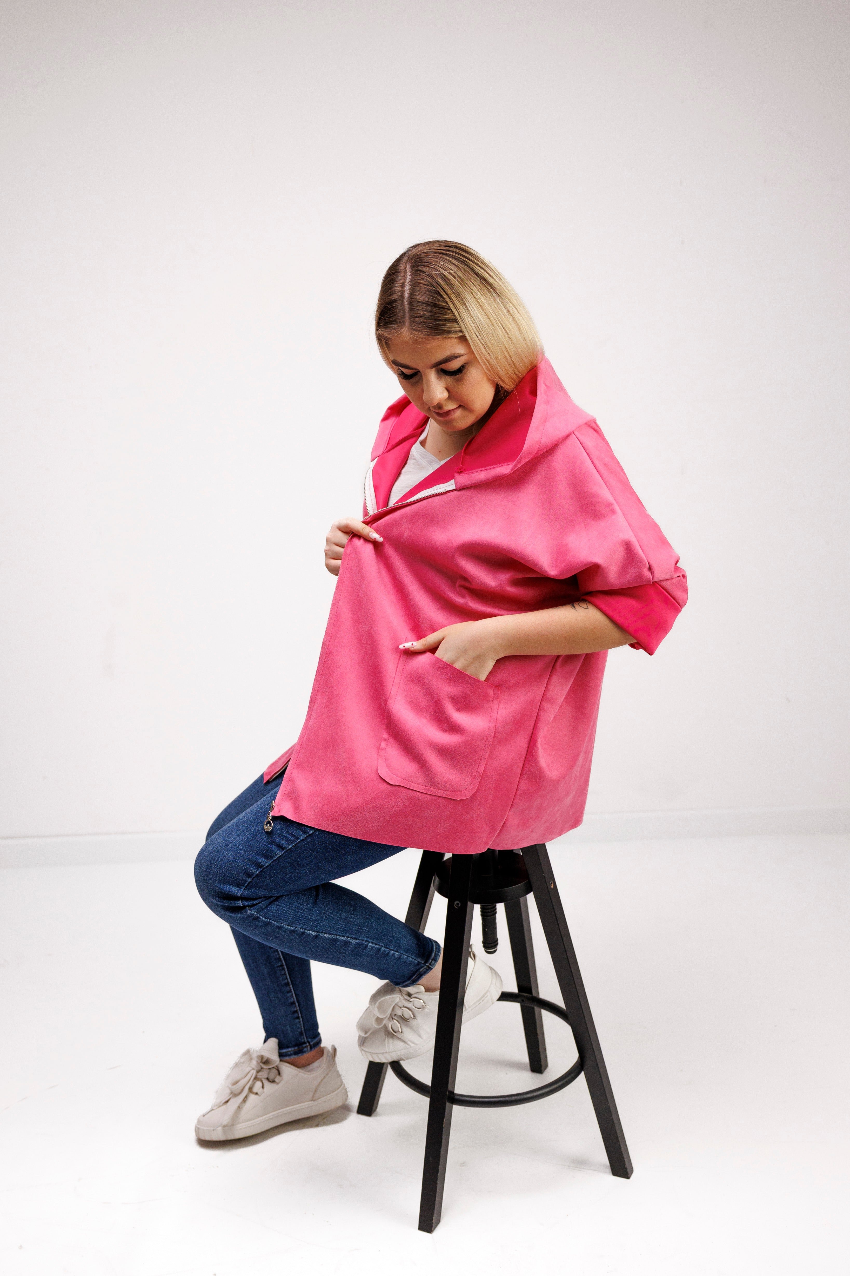 Katanka oversize z kapturem Fuksja