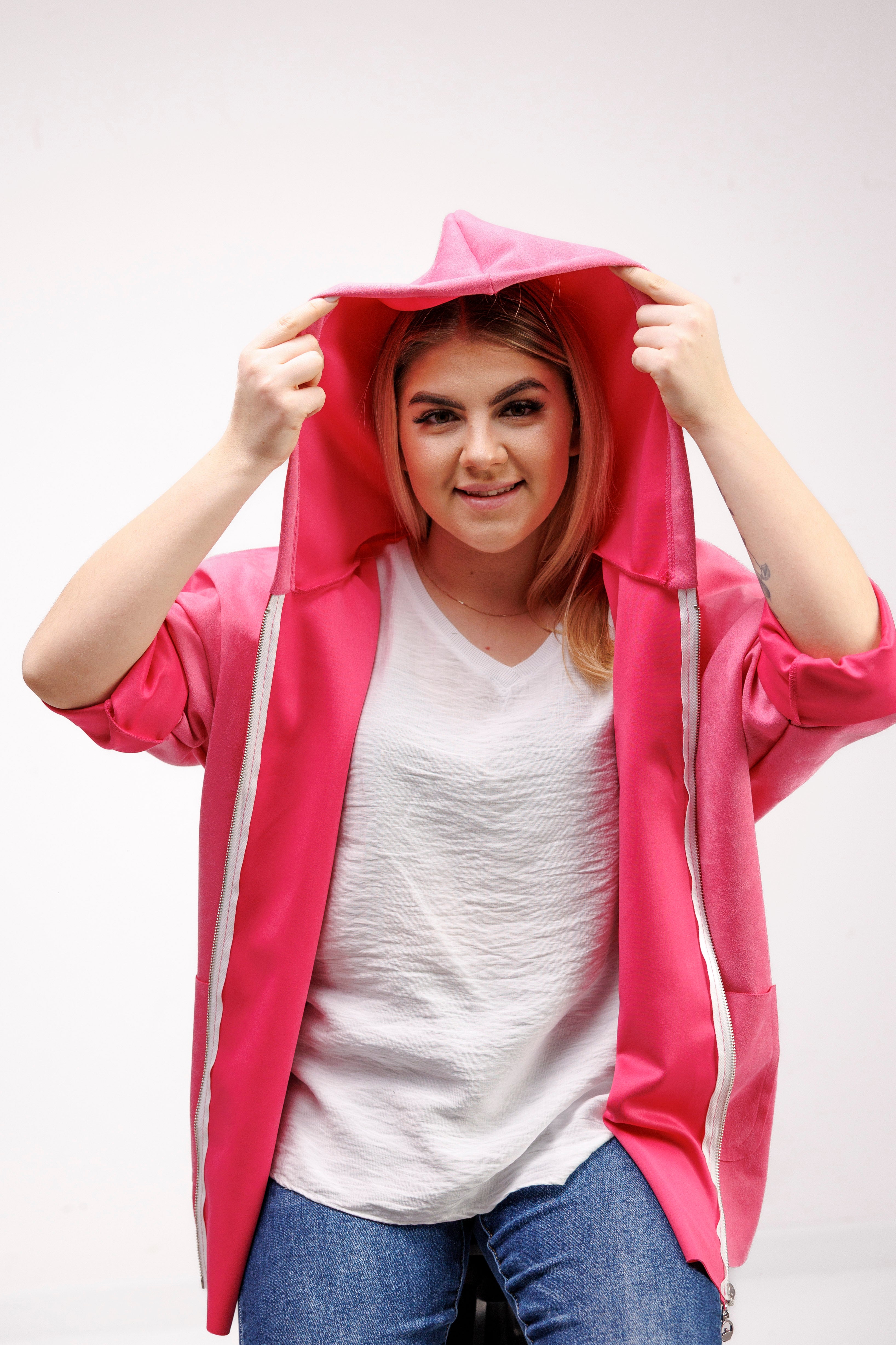 Katanka oversize z kapturem Fuksja