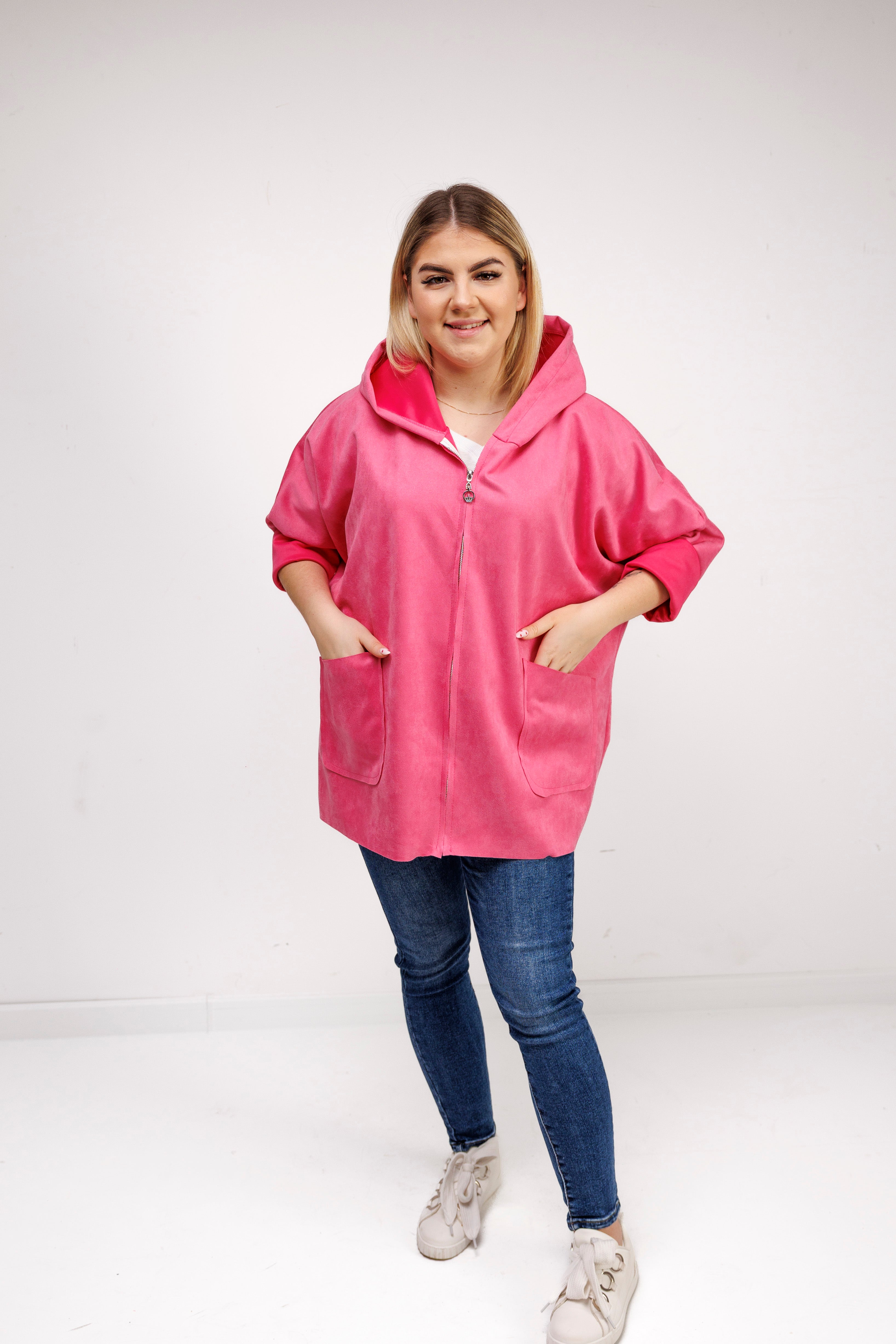 Katanka oversize z kapturem Fuksja