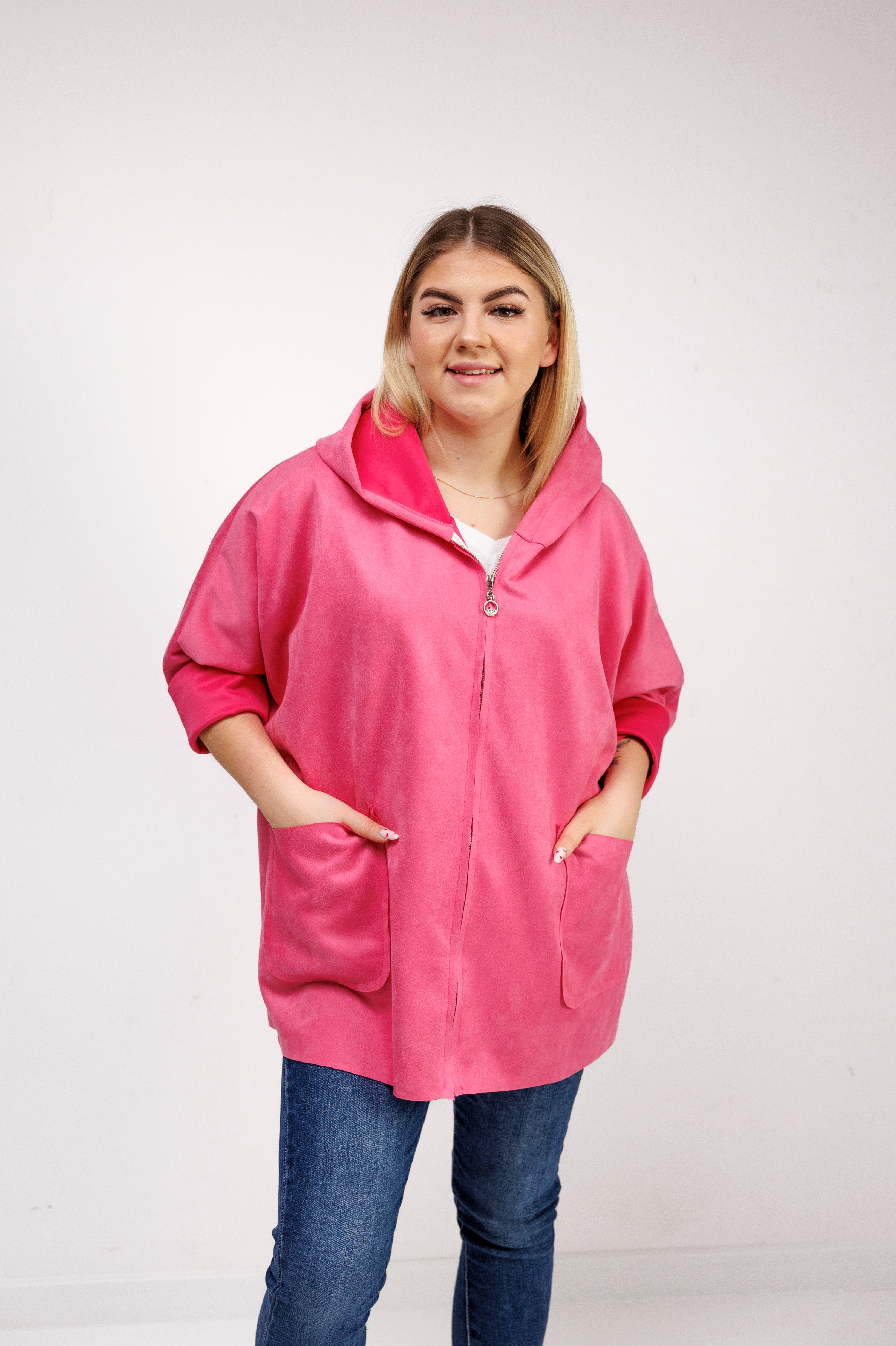 Katanka oversize z kapturem Fuksja