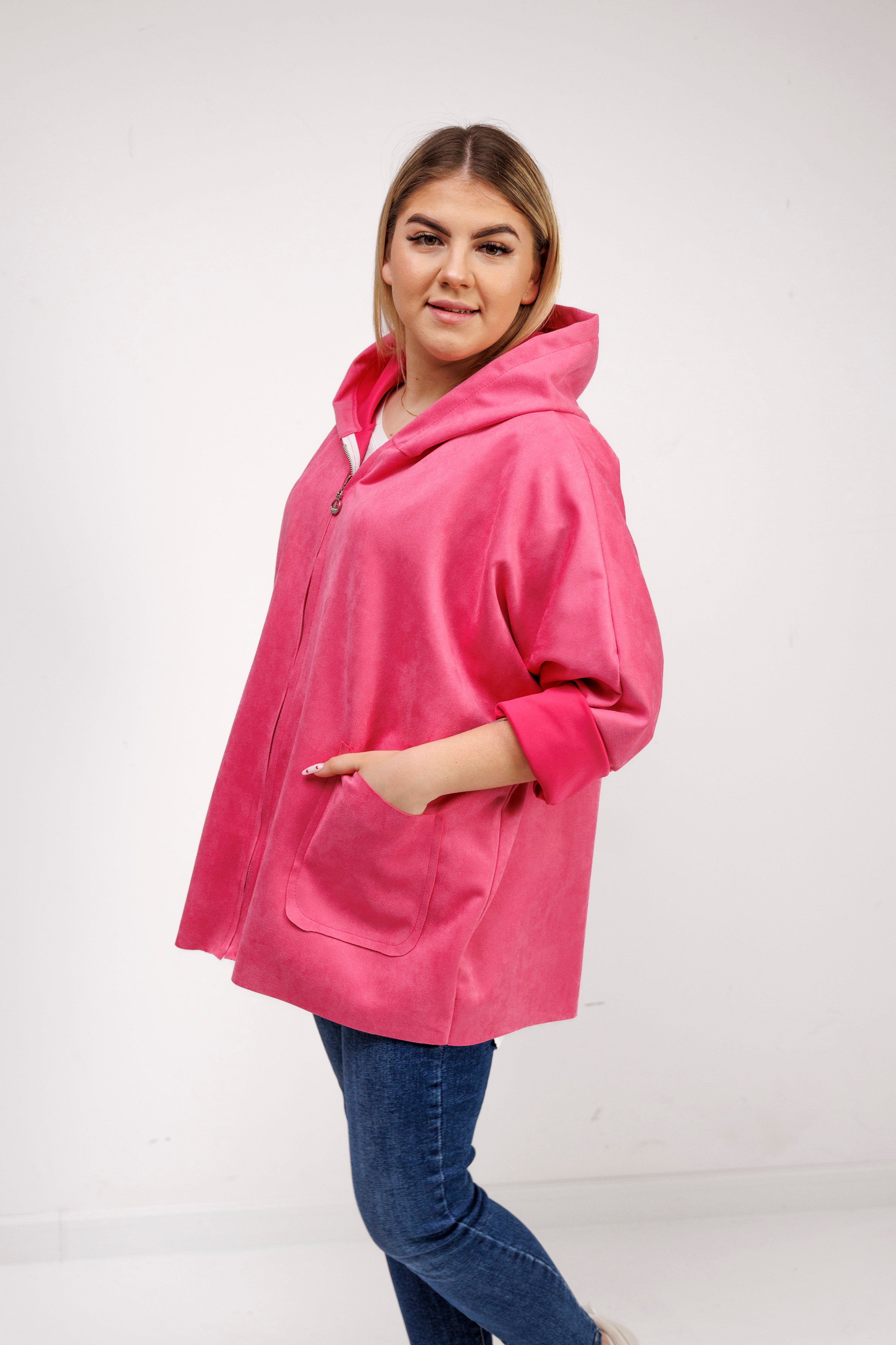 Katanka oversize z kapturem Fuksja