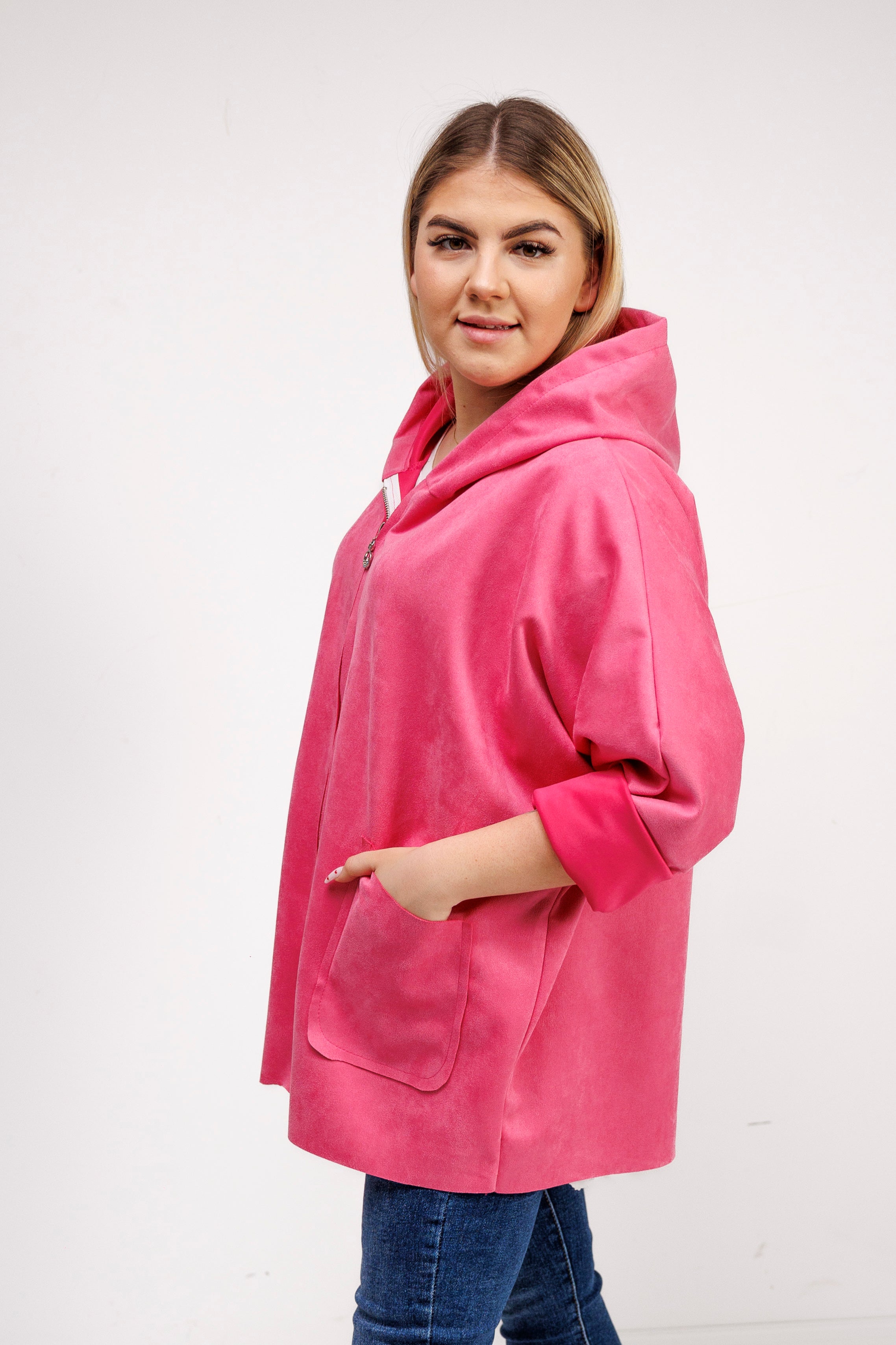 Katanka oversize z kapturem Fuksja