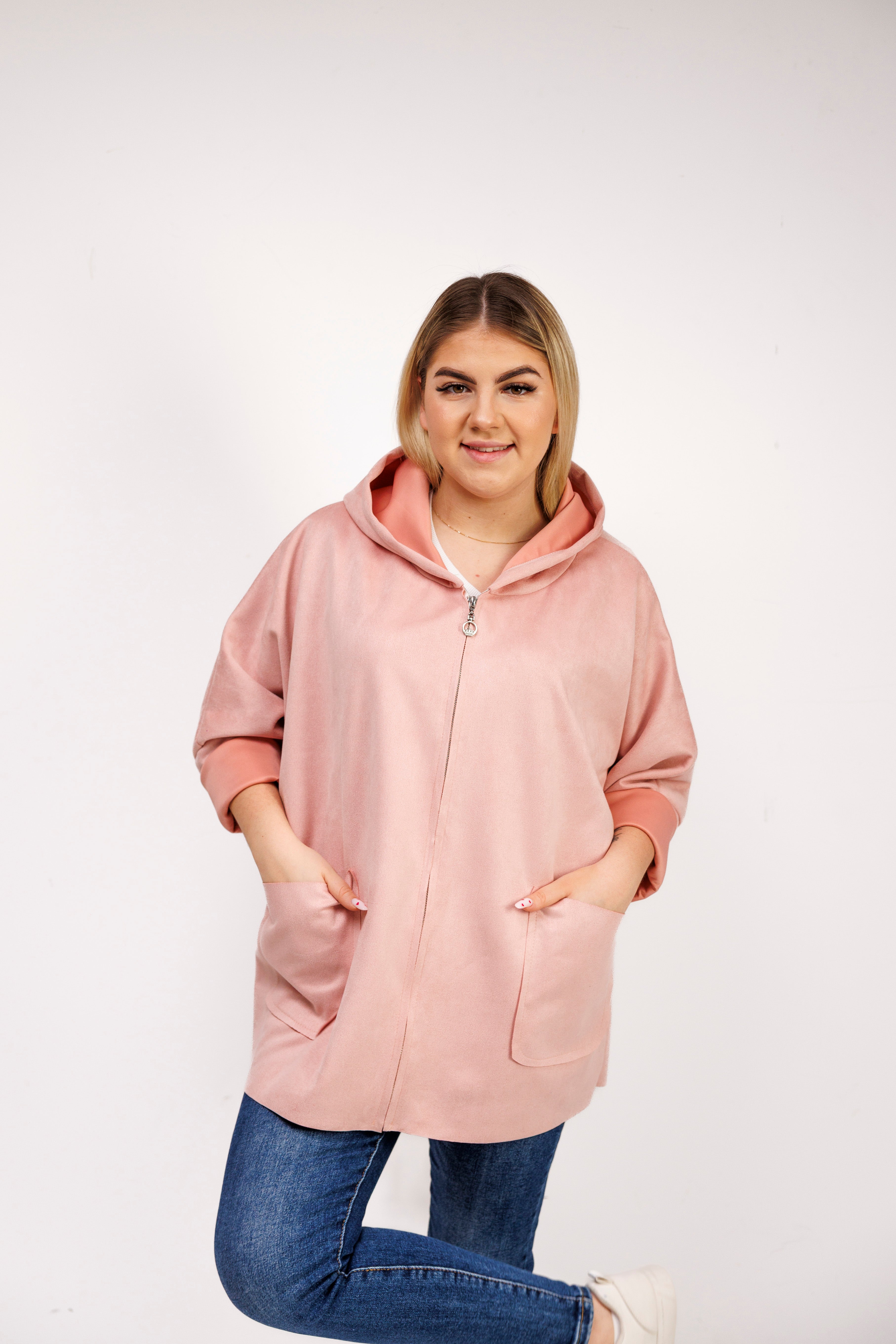 Katanka oversize z kapturem Pudrowy Róż