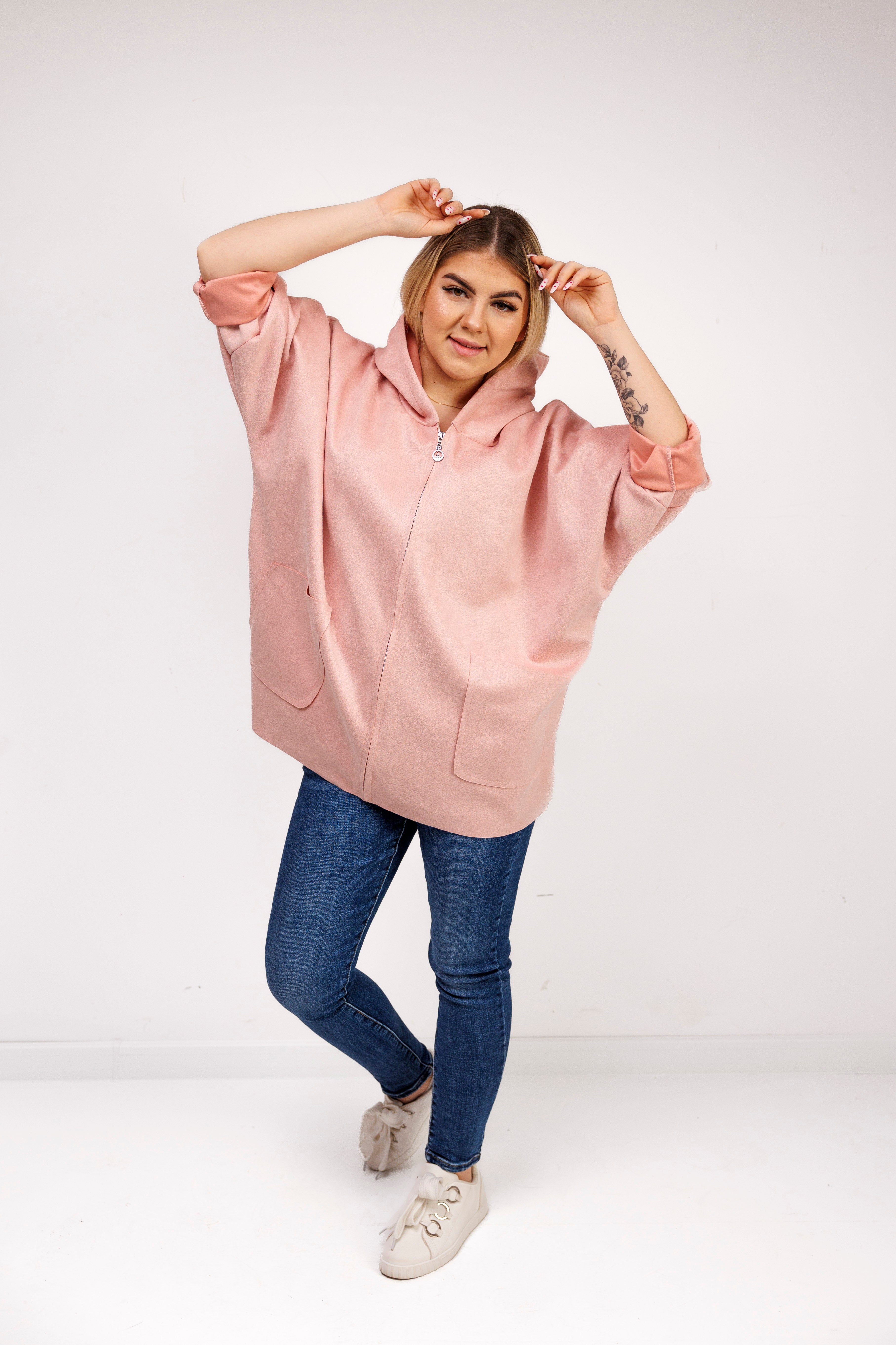 Katanka oversize z kapturem Pudrowy Róż