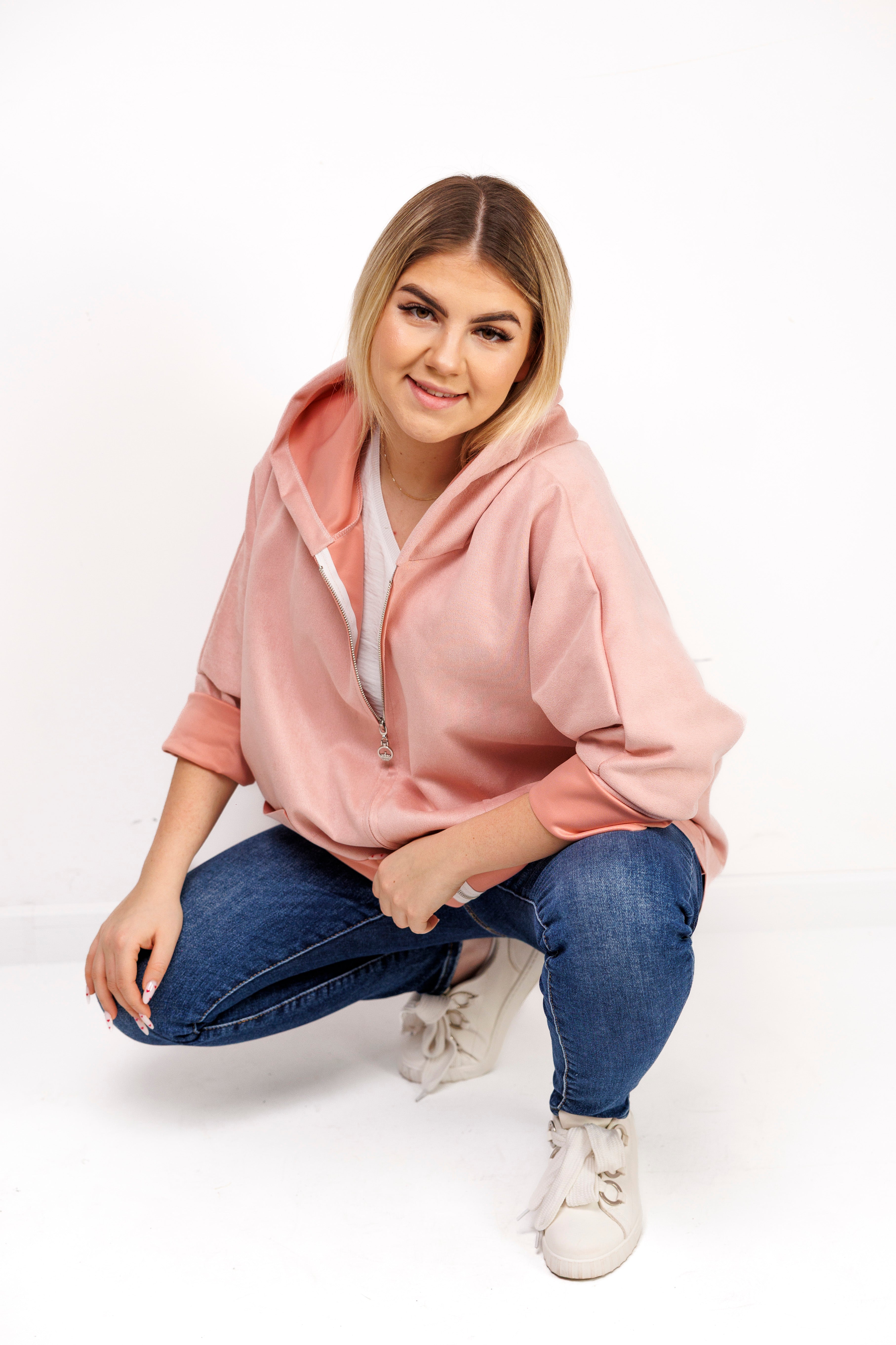 Katanka oversize z kapturem Pudrowy Róż