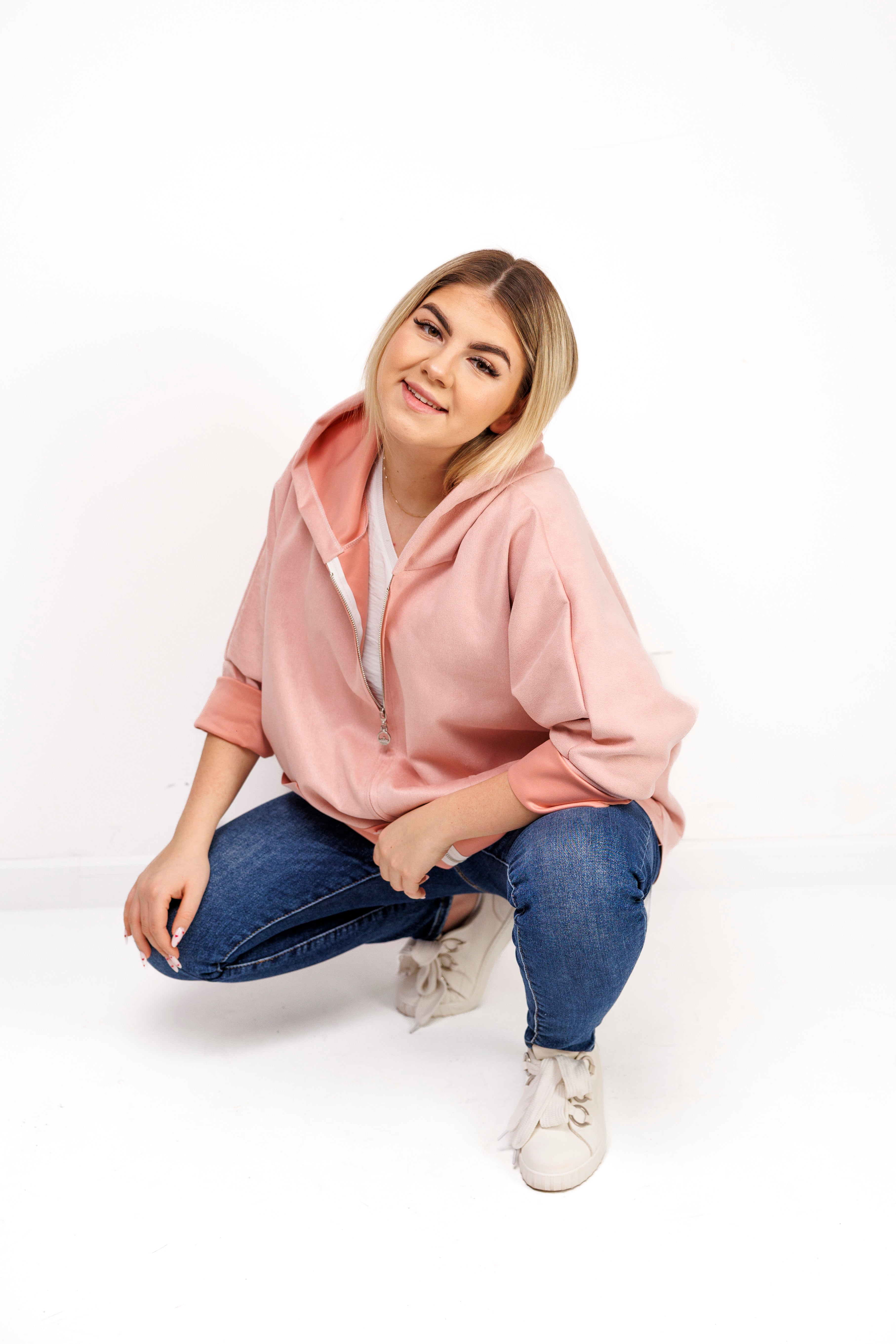 Katanka oversize z kapturem Pudrowy Róż