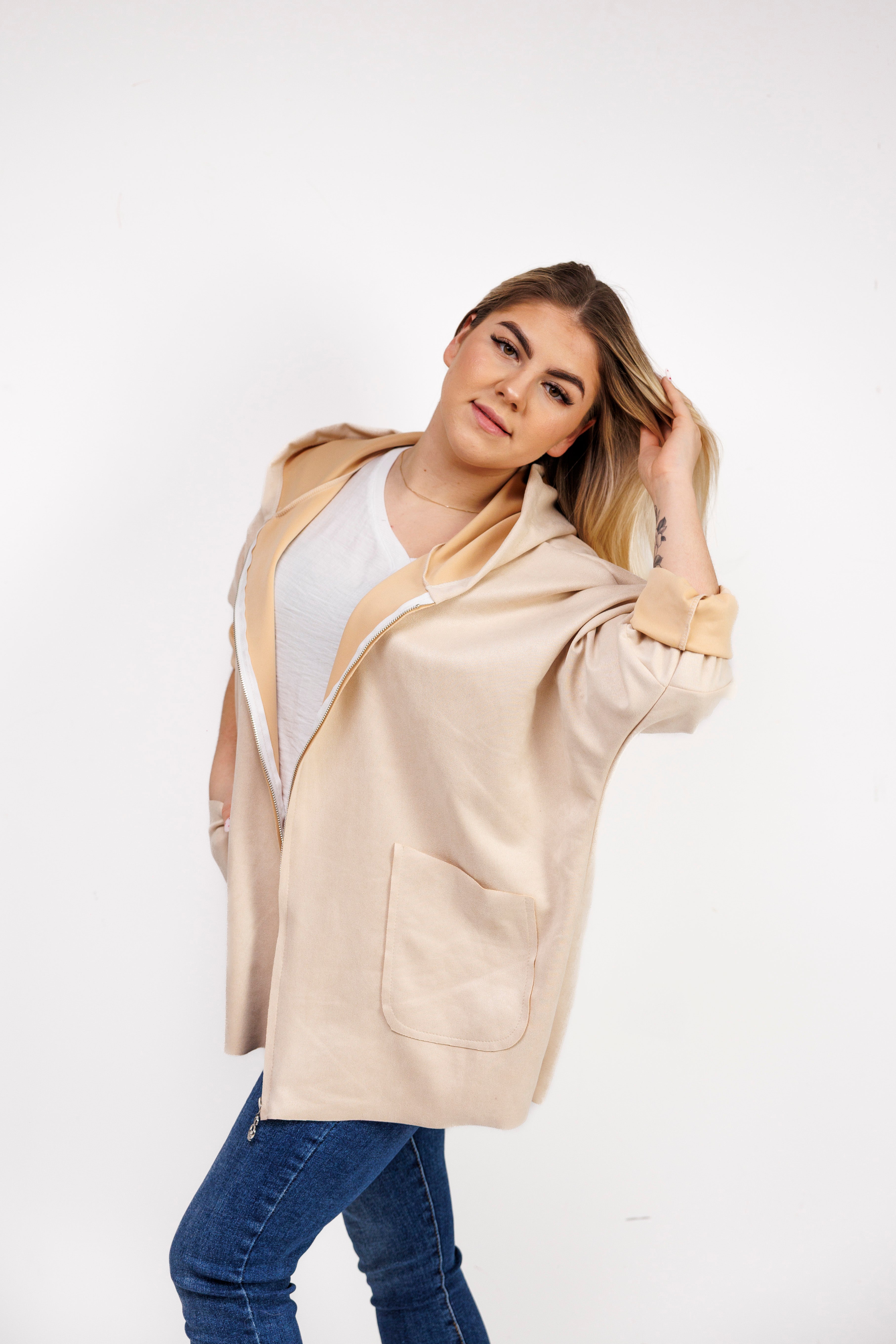 Katanka oversize z kapturem Beż