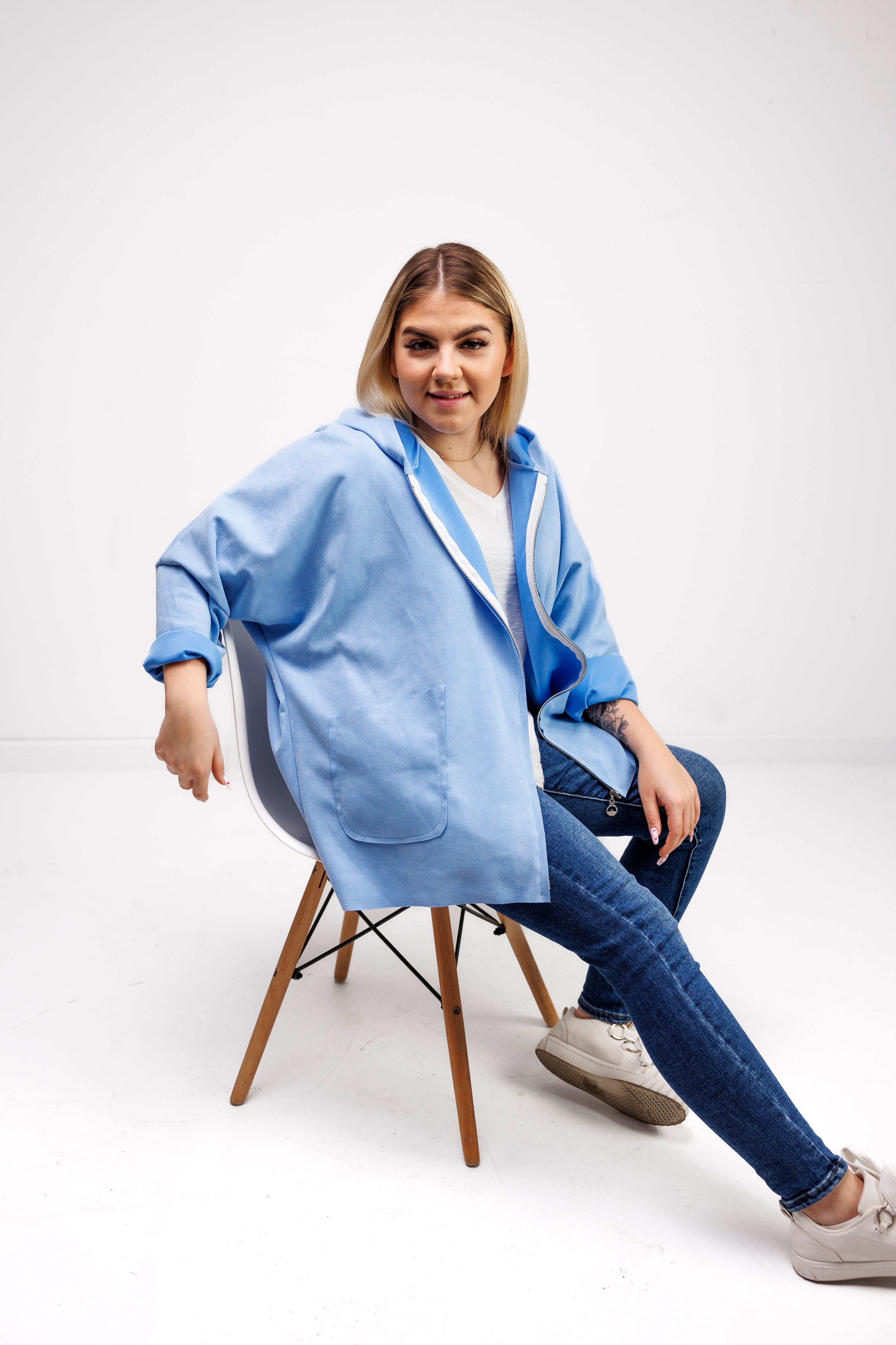 Katanka oversize z kapturem Błękit