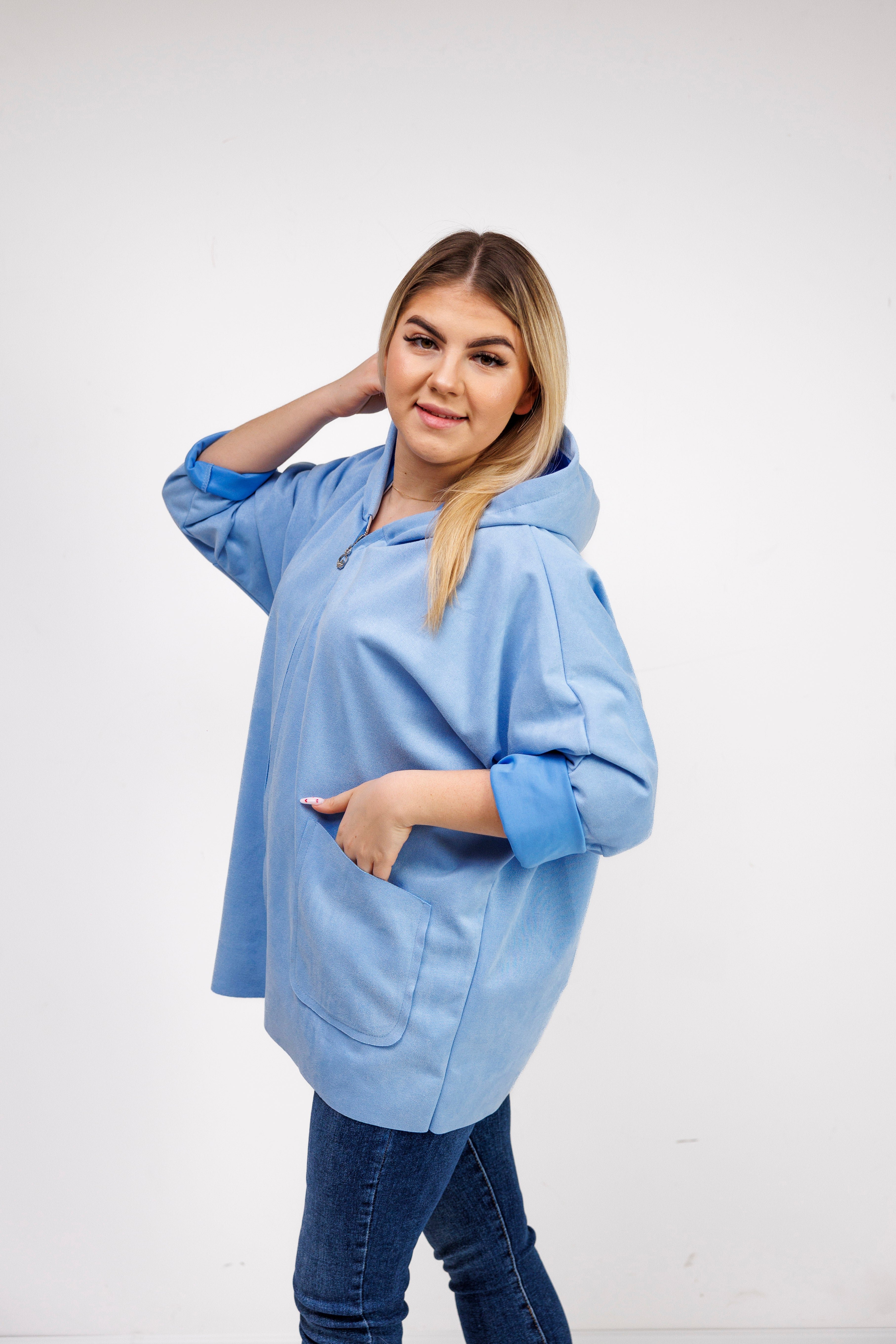 Katanka oversize z kapturem Błękit