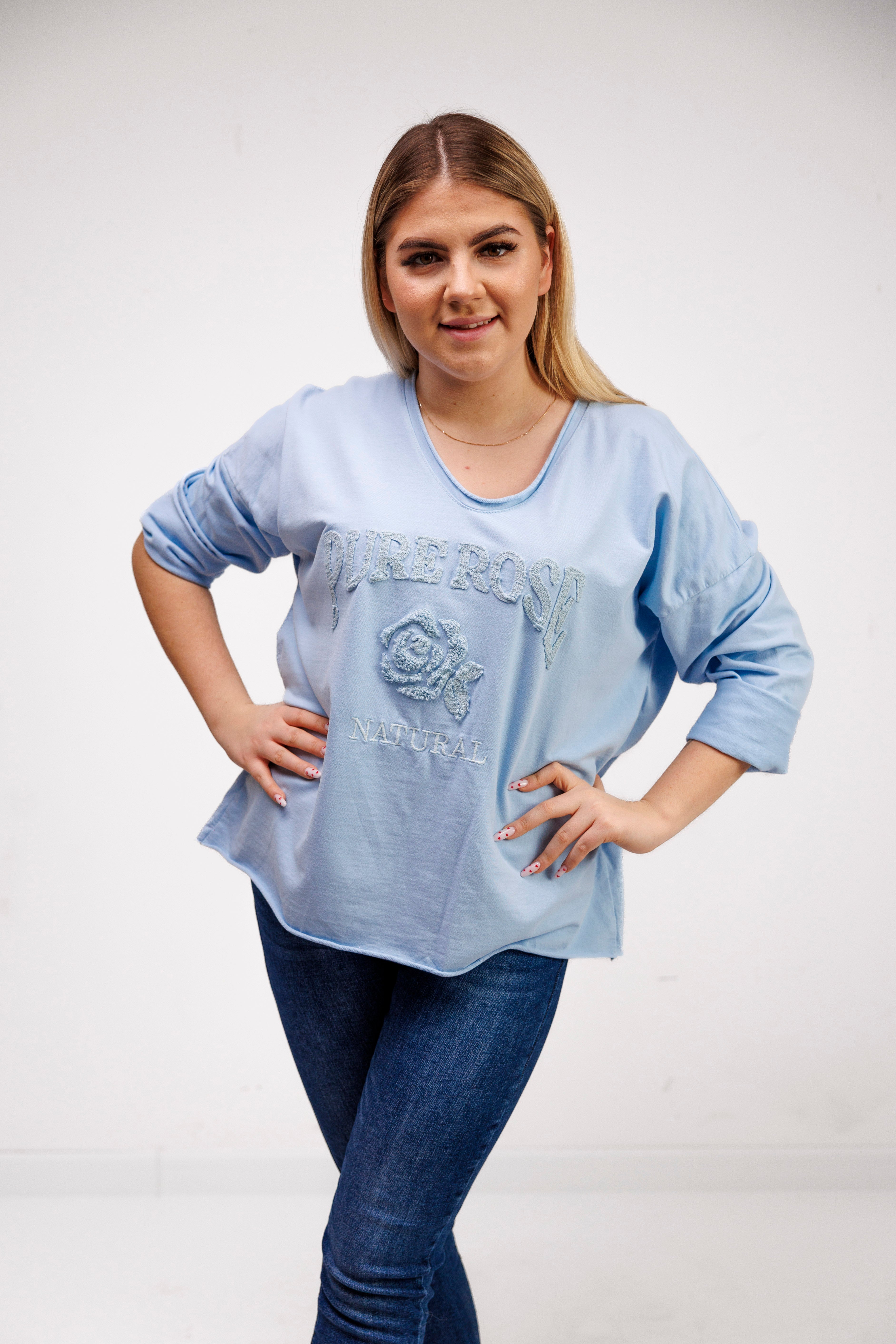 Bluzka z 100% bawełny z ozdobnym haftem Błękit