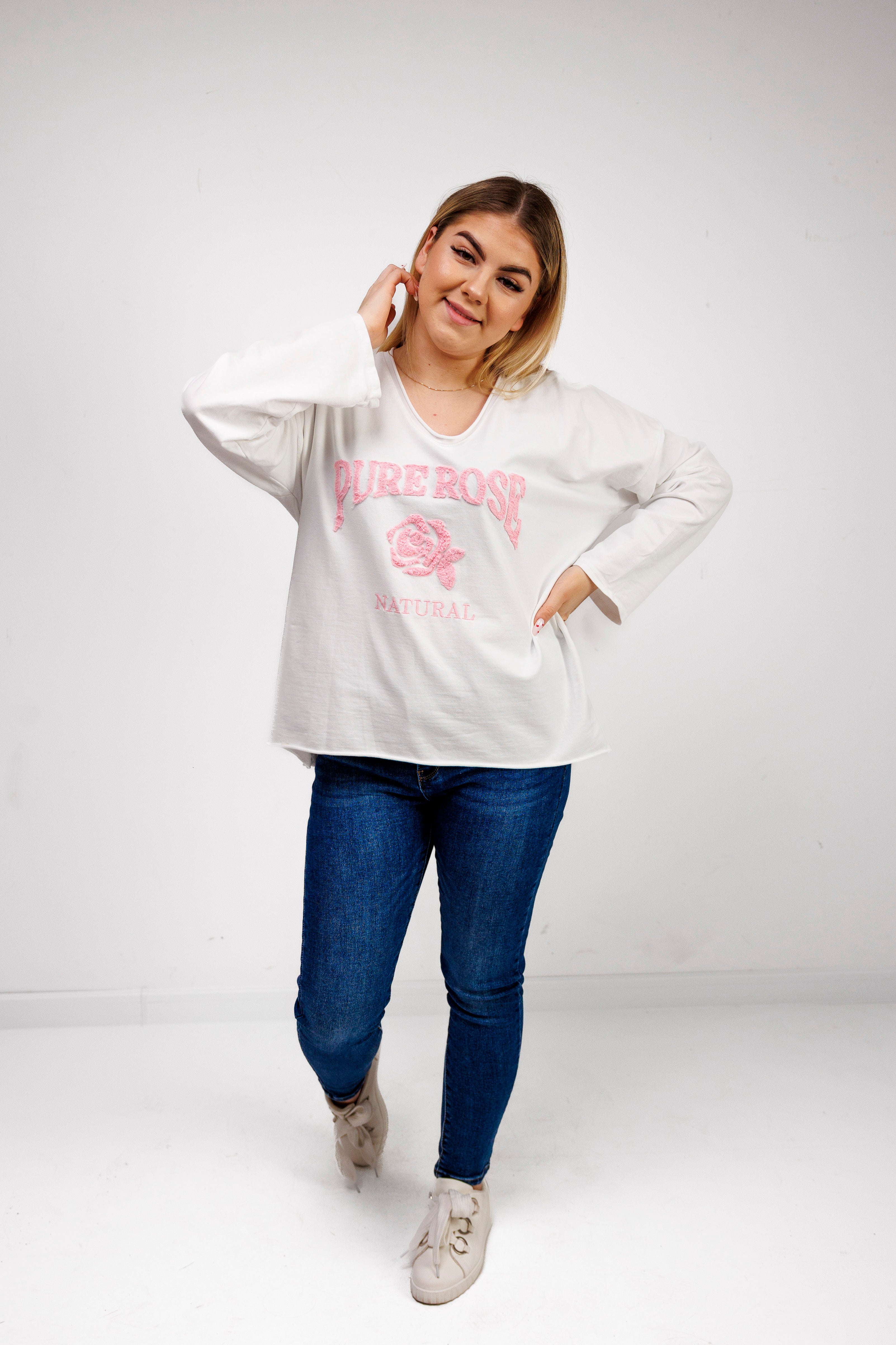 Bluzka z 100% bawełny z ozdobnym haftem Krem