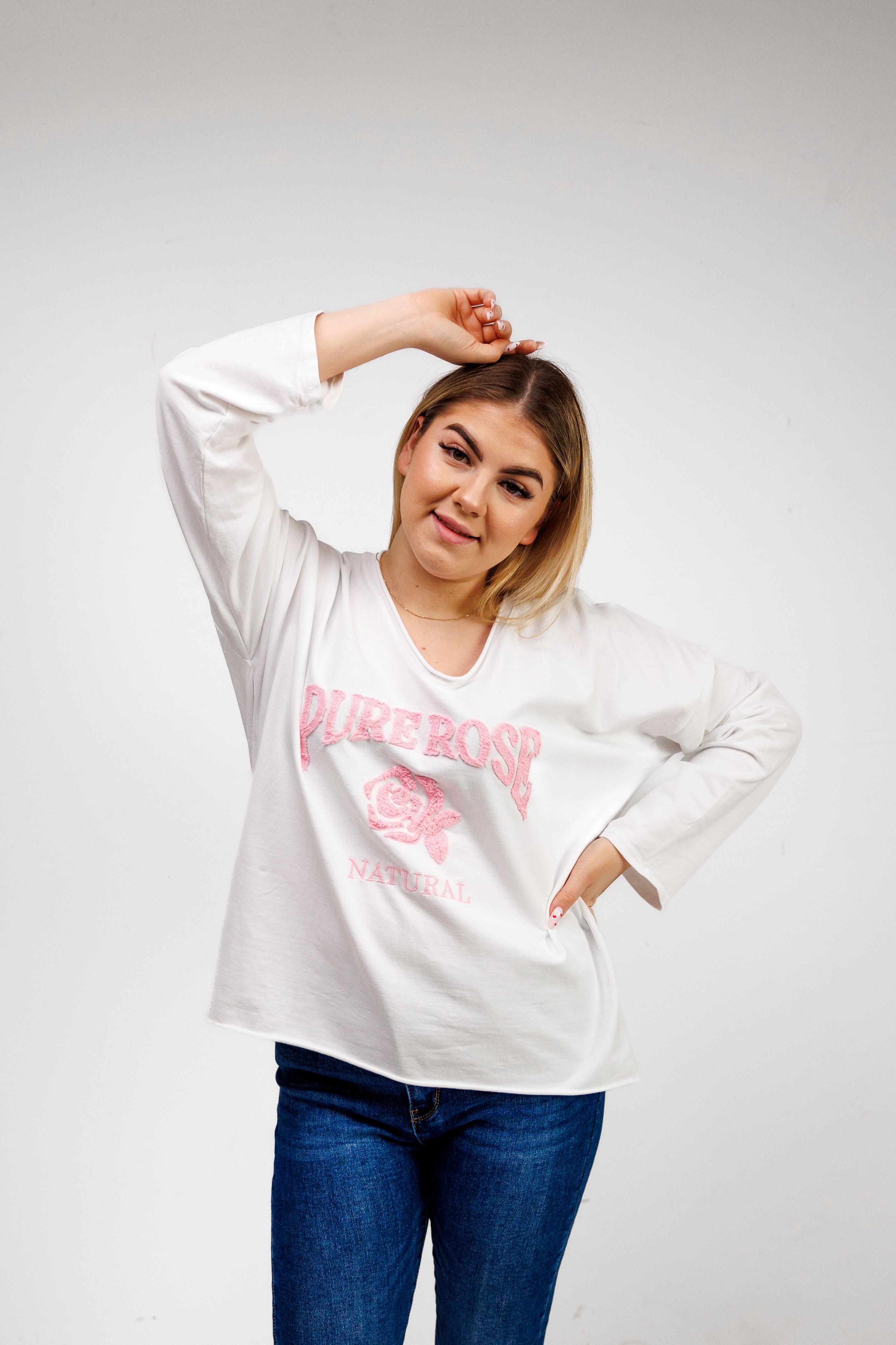 Bluzka z 100% bawełny z ozdobnym haftem Krem