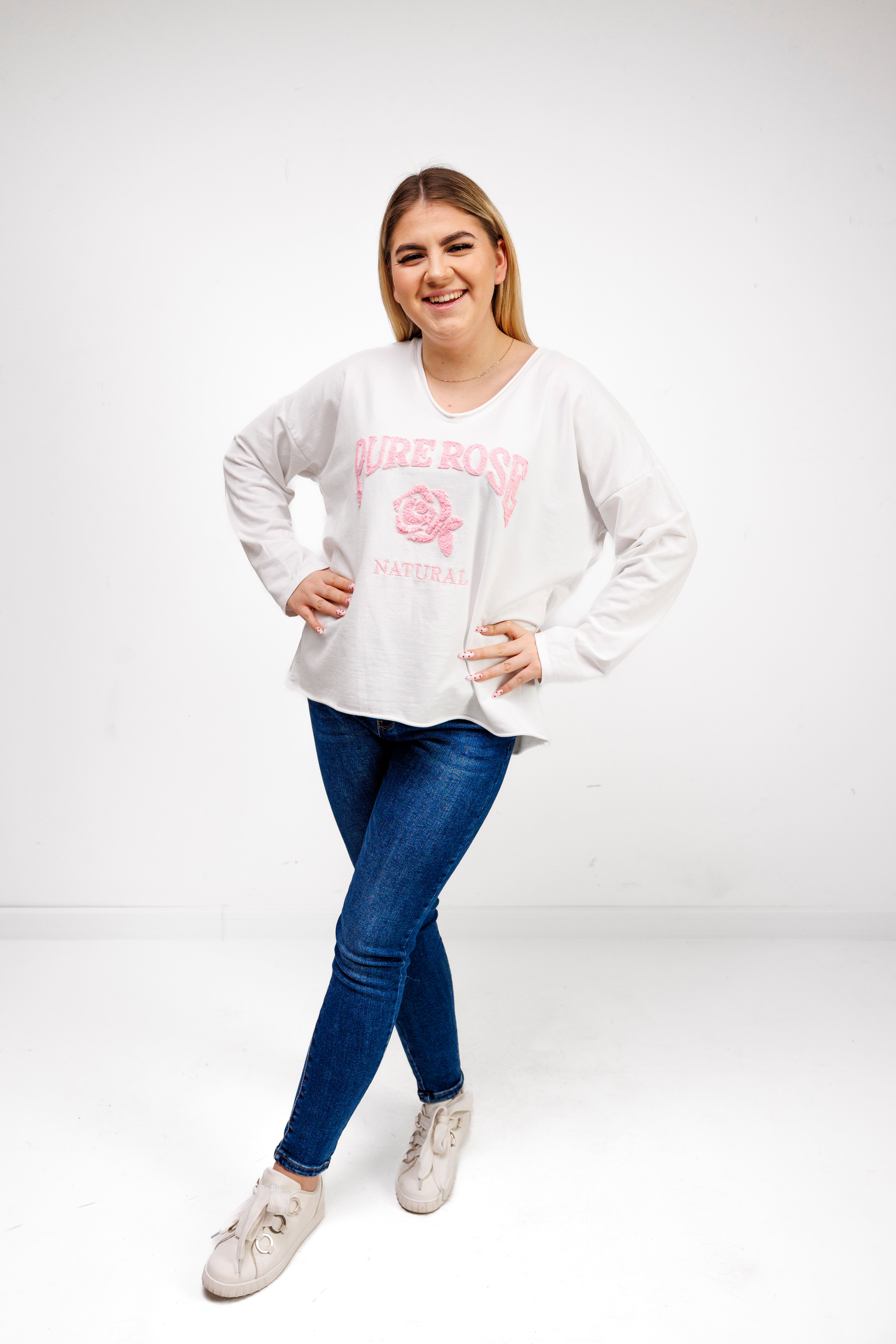 Bluzka z 100% bawełny z ozdobnym haftem Krem