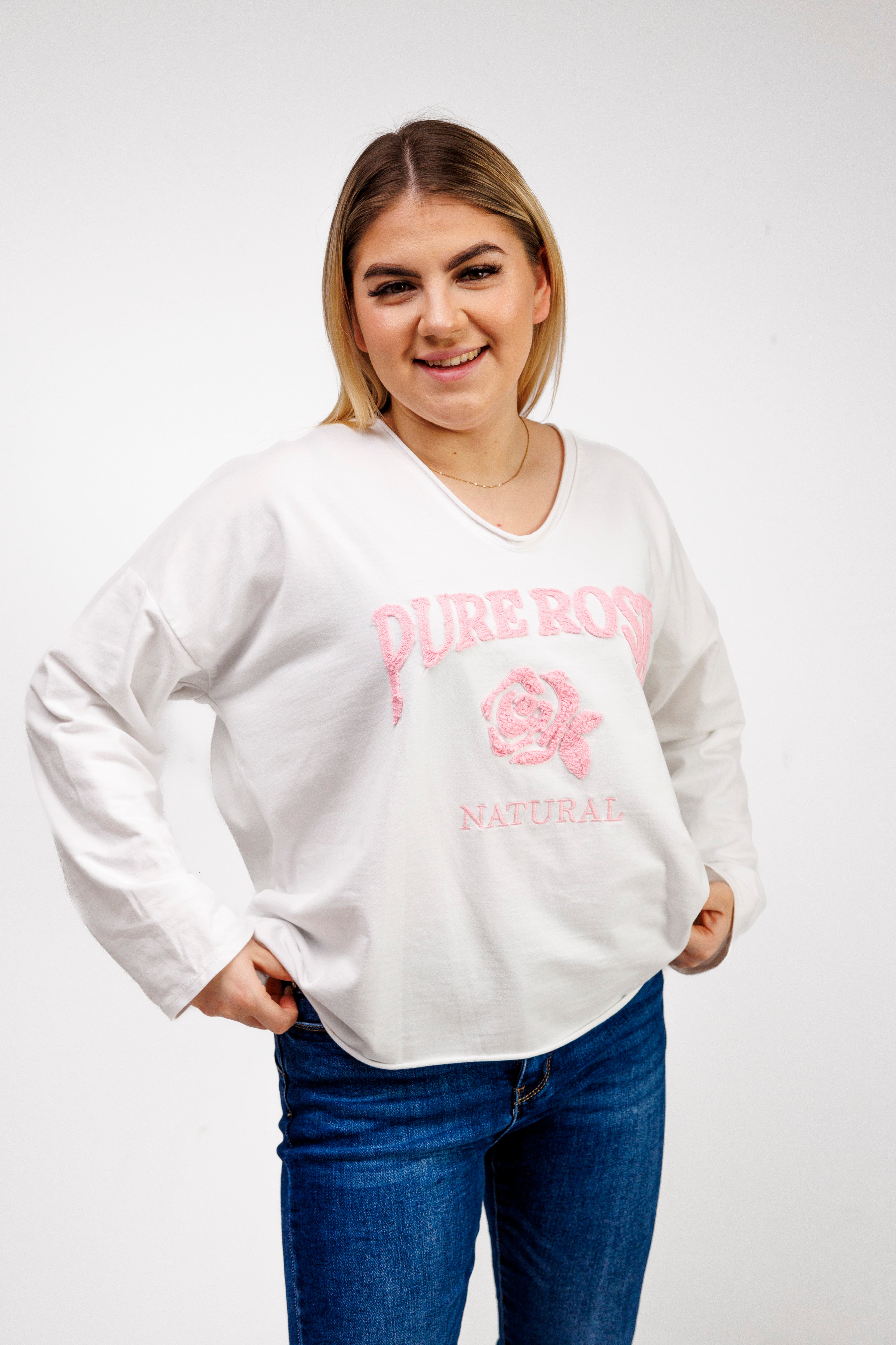 Bluzka z 100% bawełny z ozdobnym haftem Krem