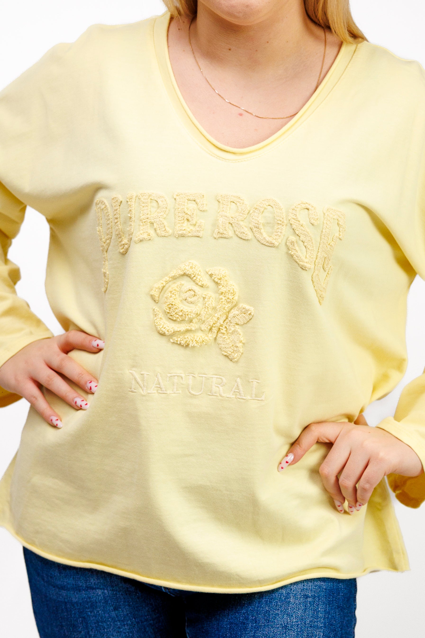 Bluzka z 100% bawełny z ozdobnym haftem Żółty