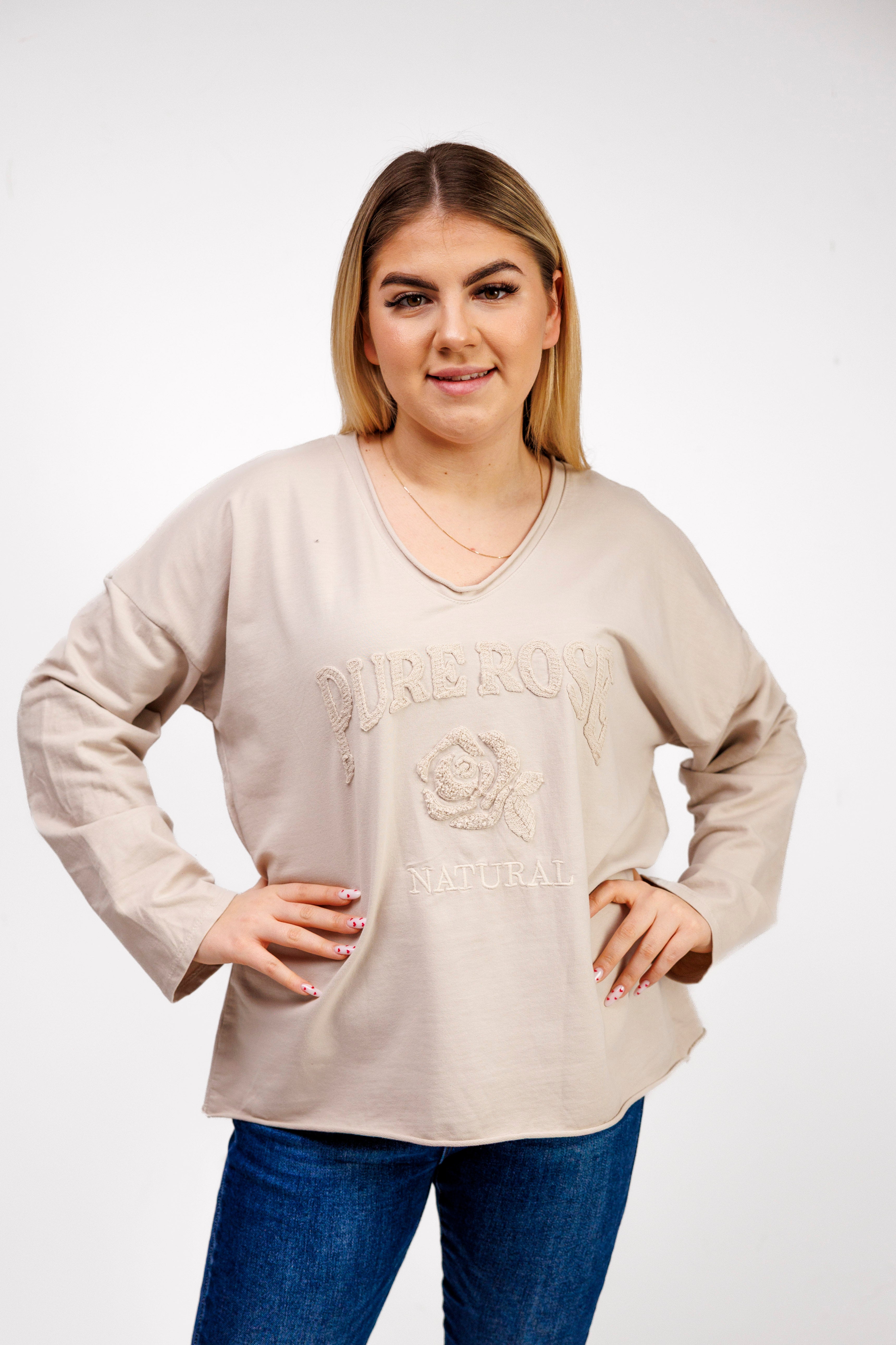 Bluzka z 100% bawełny z ozdobnym haftem Beż