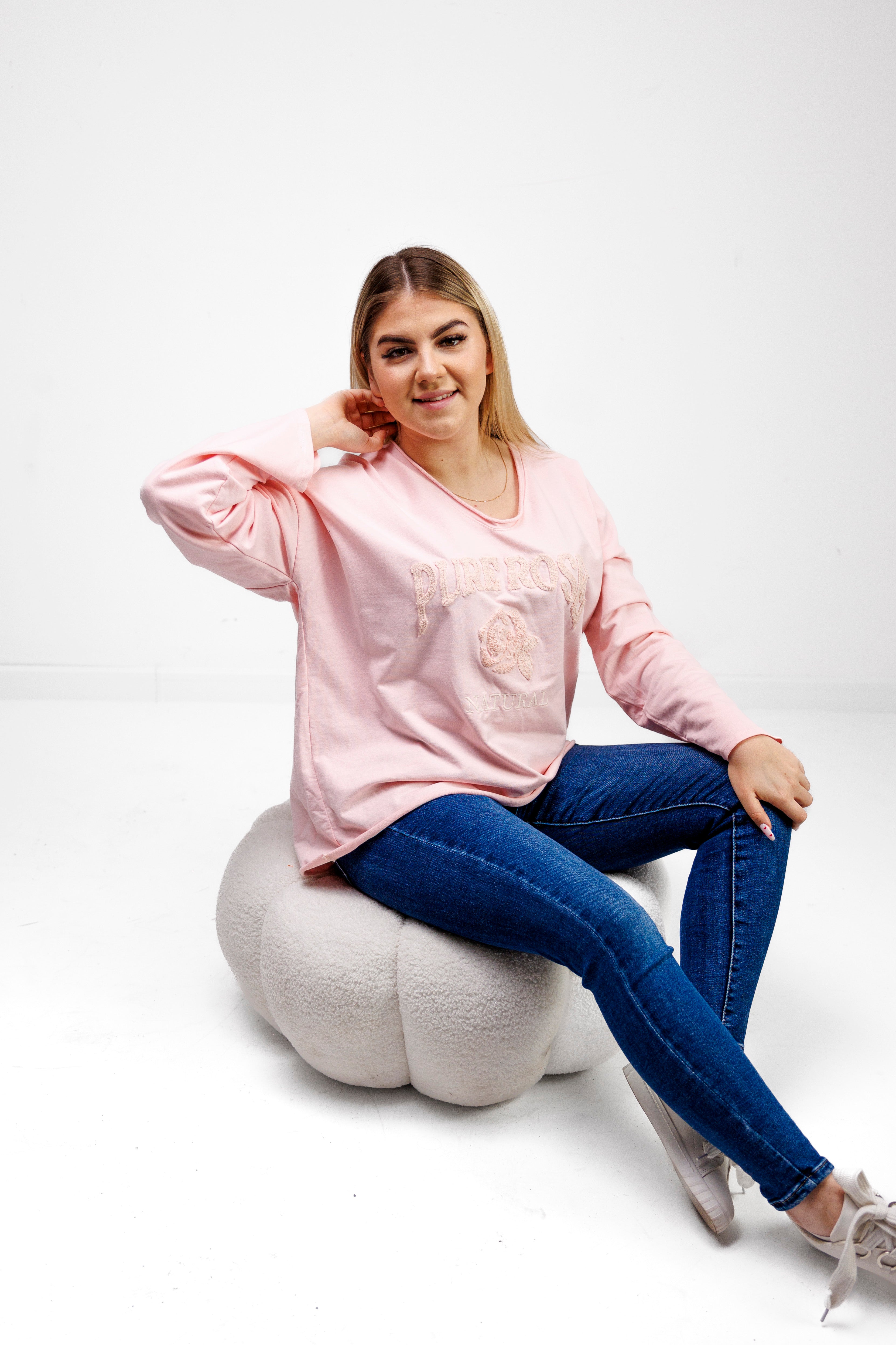 Bluzka z 100% bawełny z ozdobnym haftem Pudryw Róż