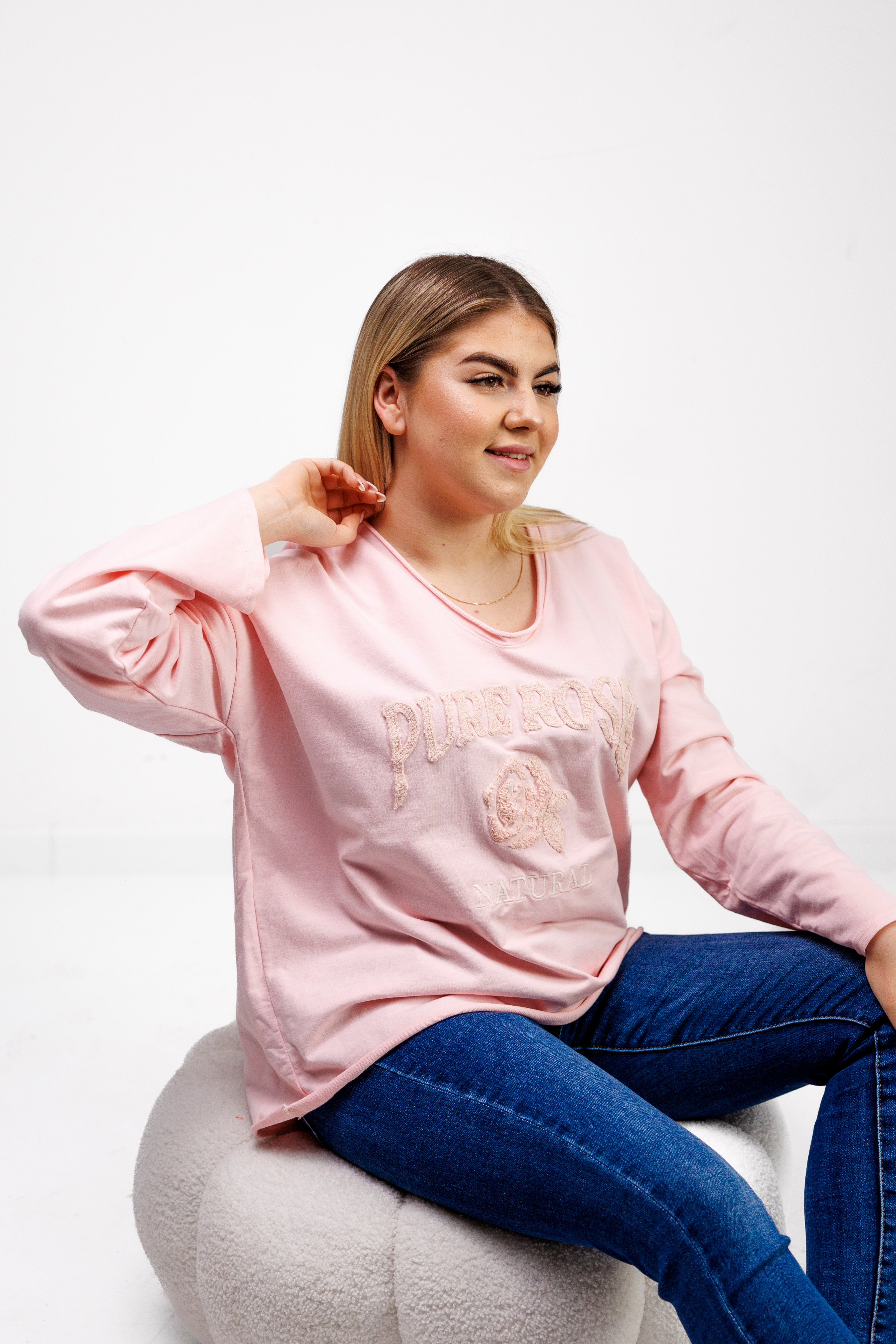 Bluzka z 100% bawełny z ozdobnym haftem Pudryw Róż