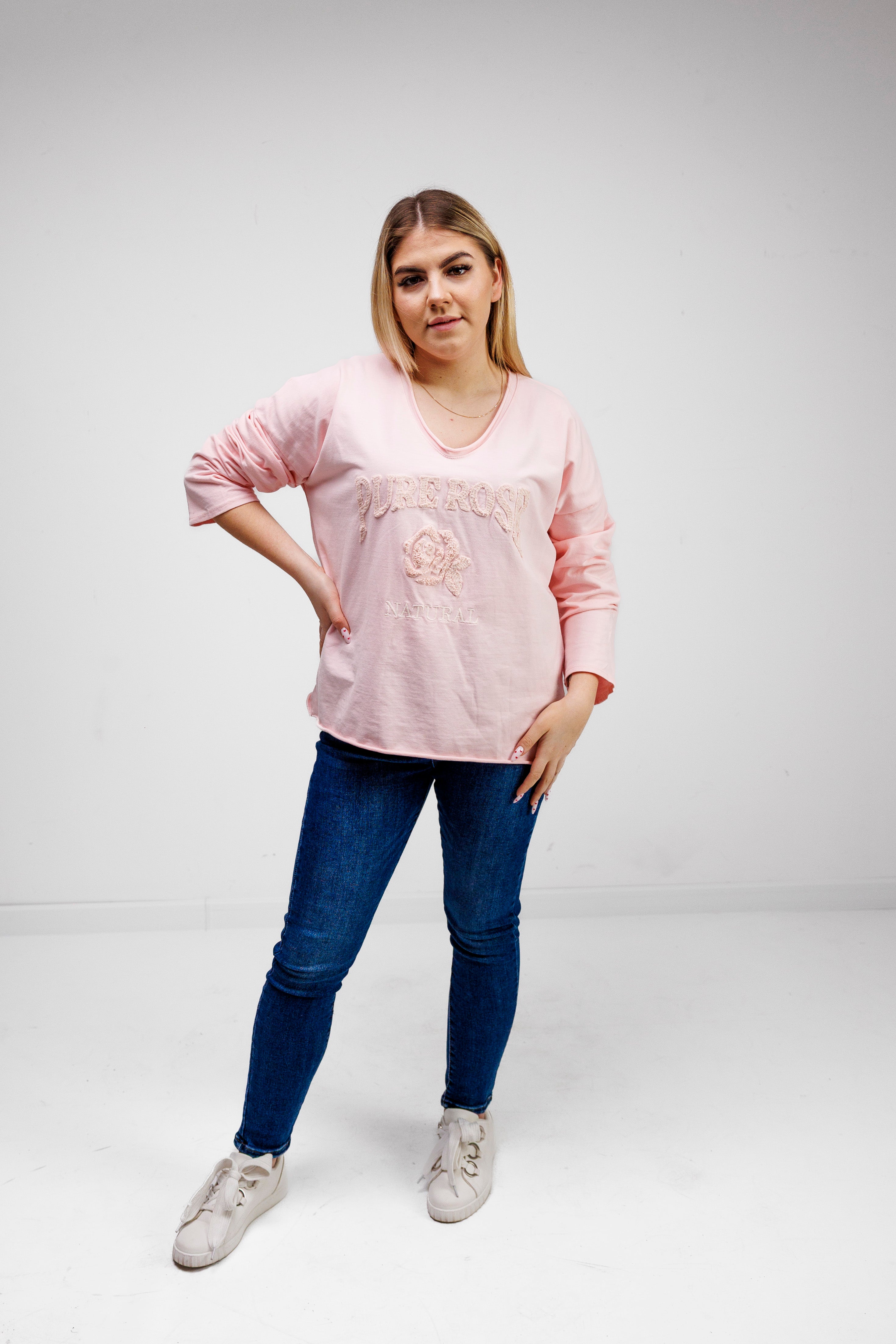 Bluzka z 100% bawełny z ozdobnym haftem Pudryw Róż