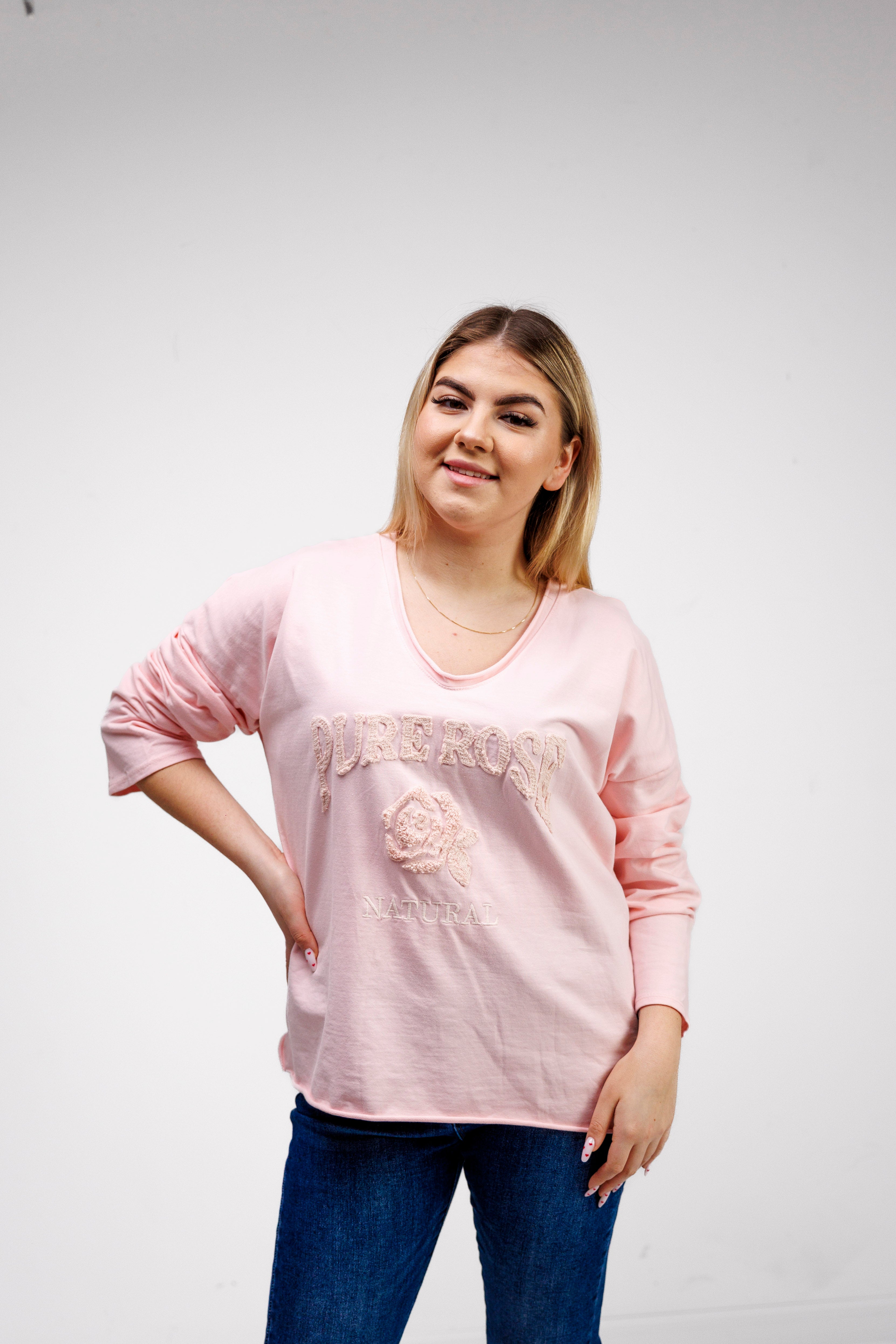 Bluzka z 100% bawełny z ozdobnym haftem Pudryw Róż