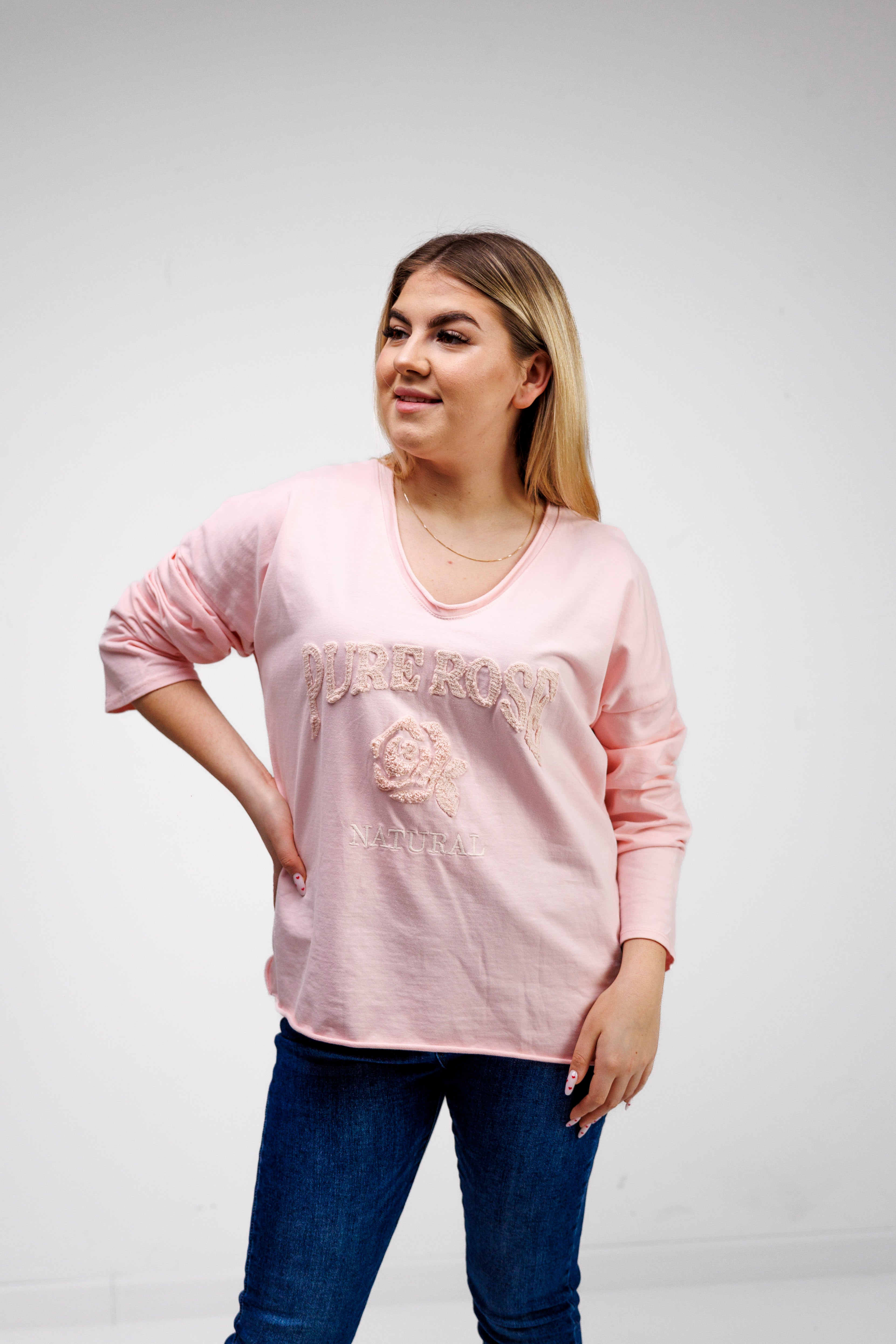 Bluzka z 100% bawełny z ozdobnym haftem Pudryw Róż