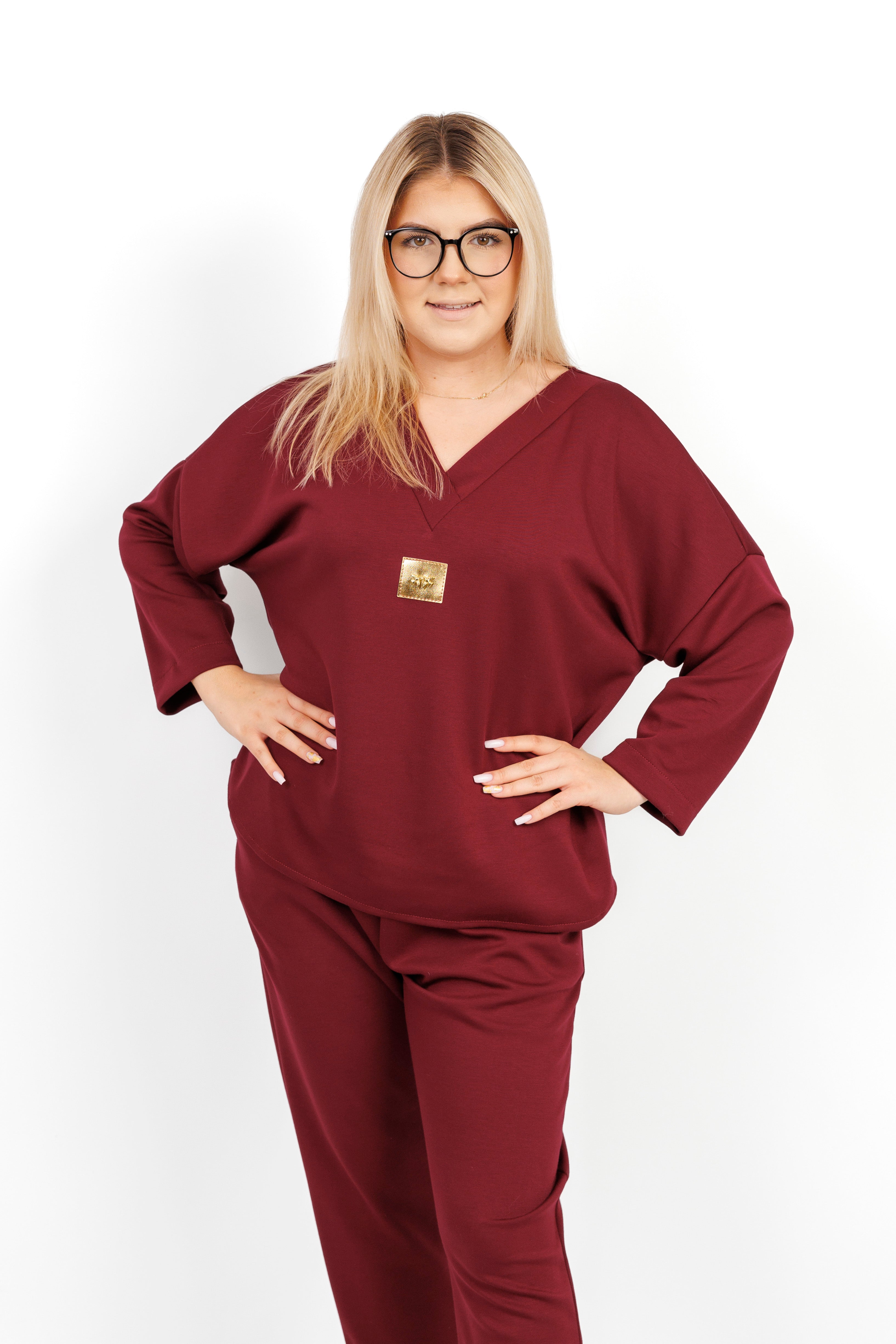 Elegancki komplet z materiału masełko Bordo