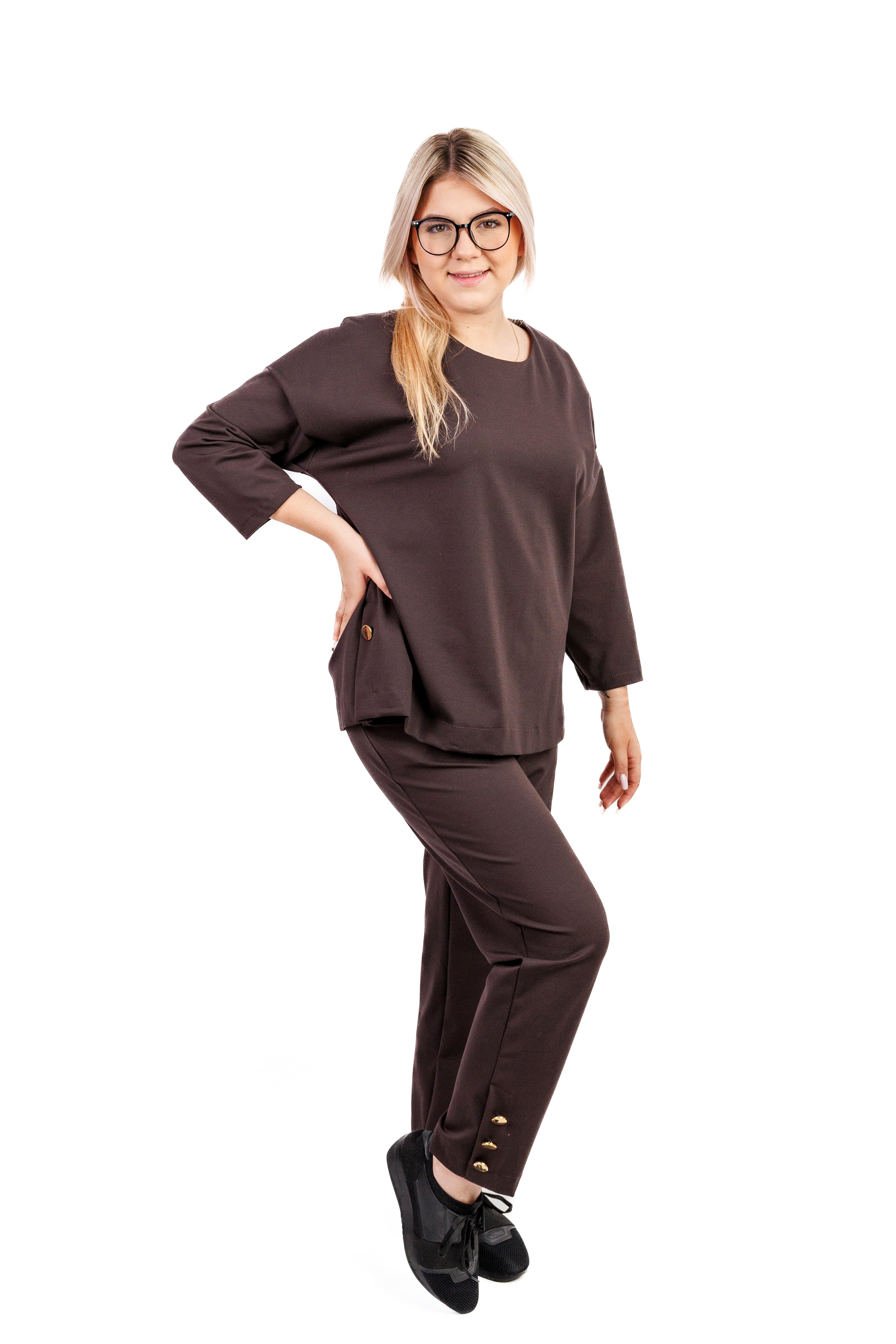 Komplet elegancki z materiału Brąz