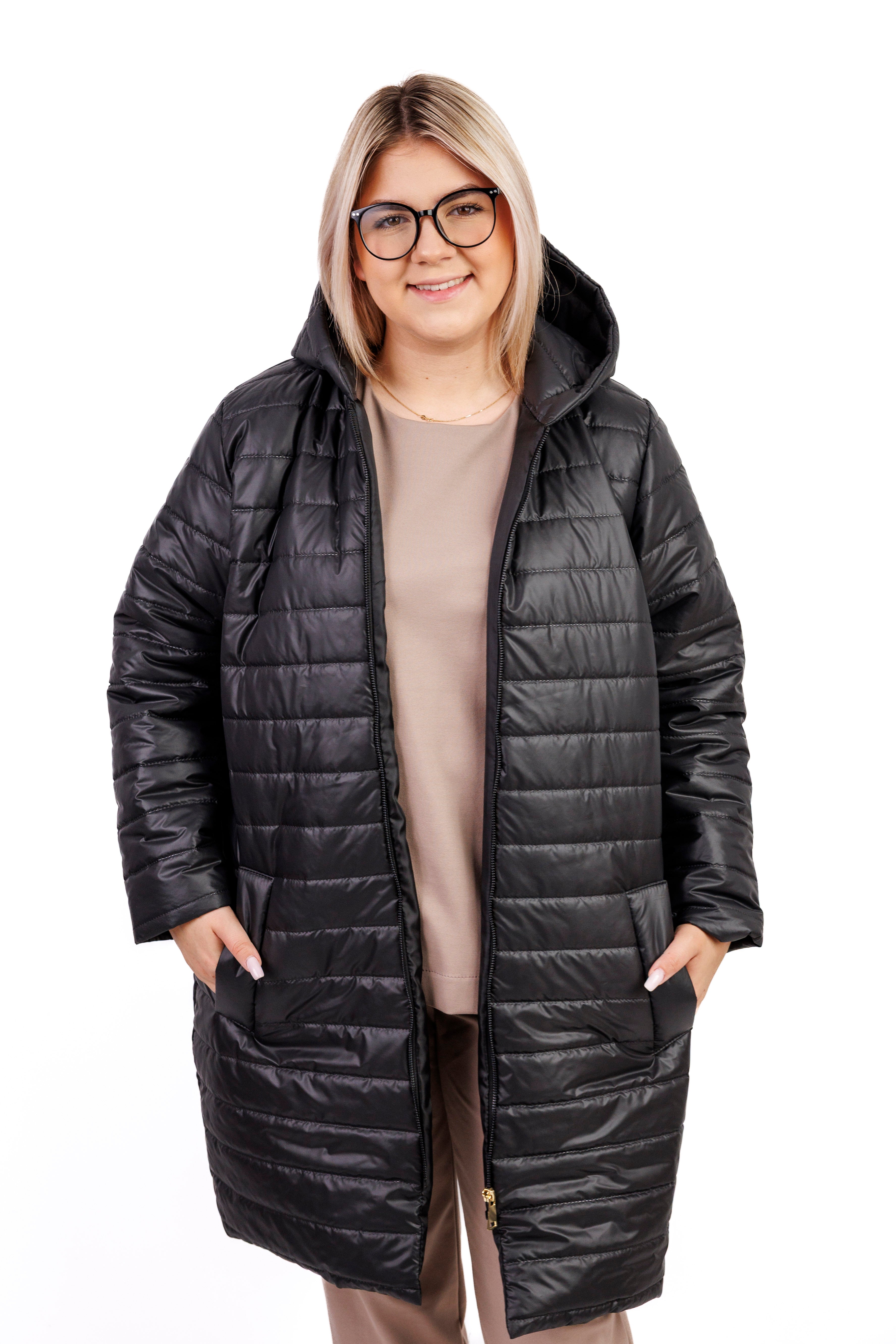 Damska zimowa kurtka pikowana z kapturem Czarny