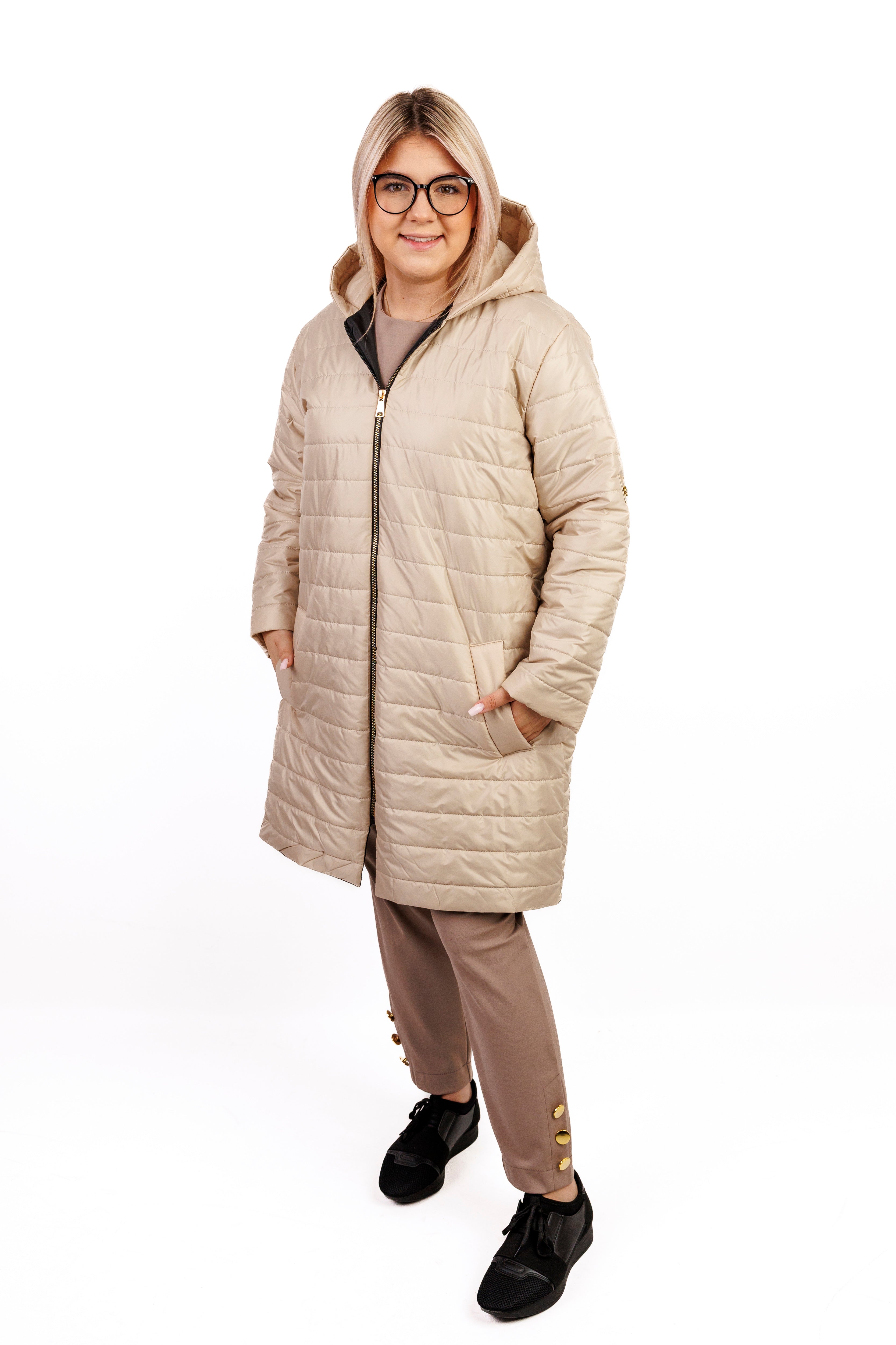 Damska zimowa kurtka pikowana z kapturem Jasny beż