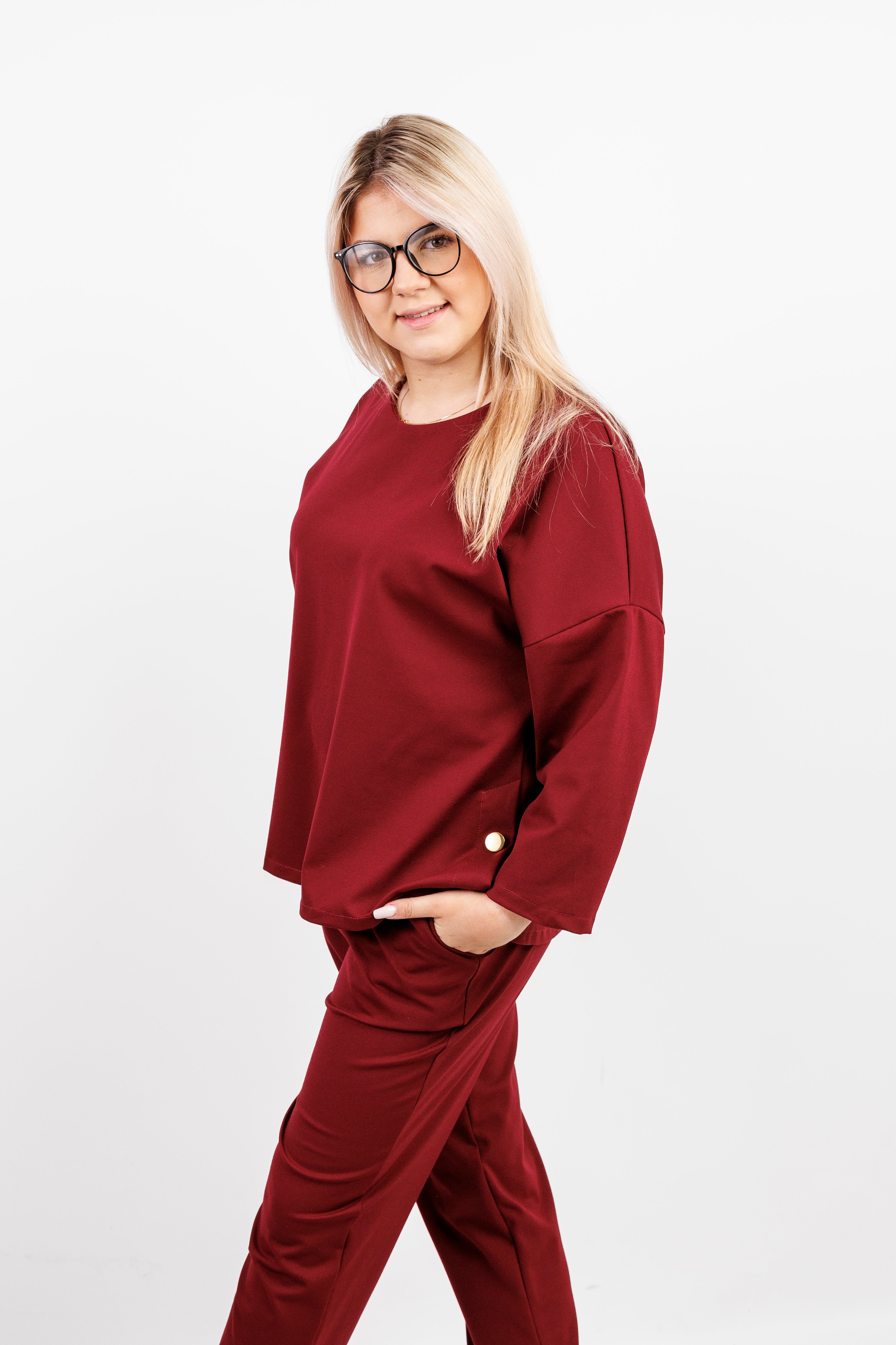 Komplet elegancki z materiału Bordo
