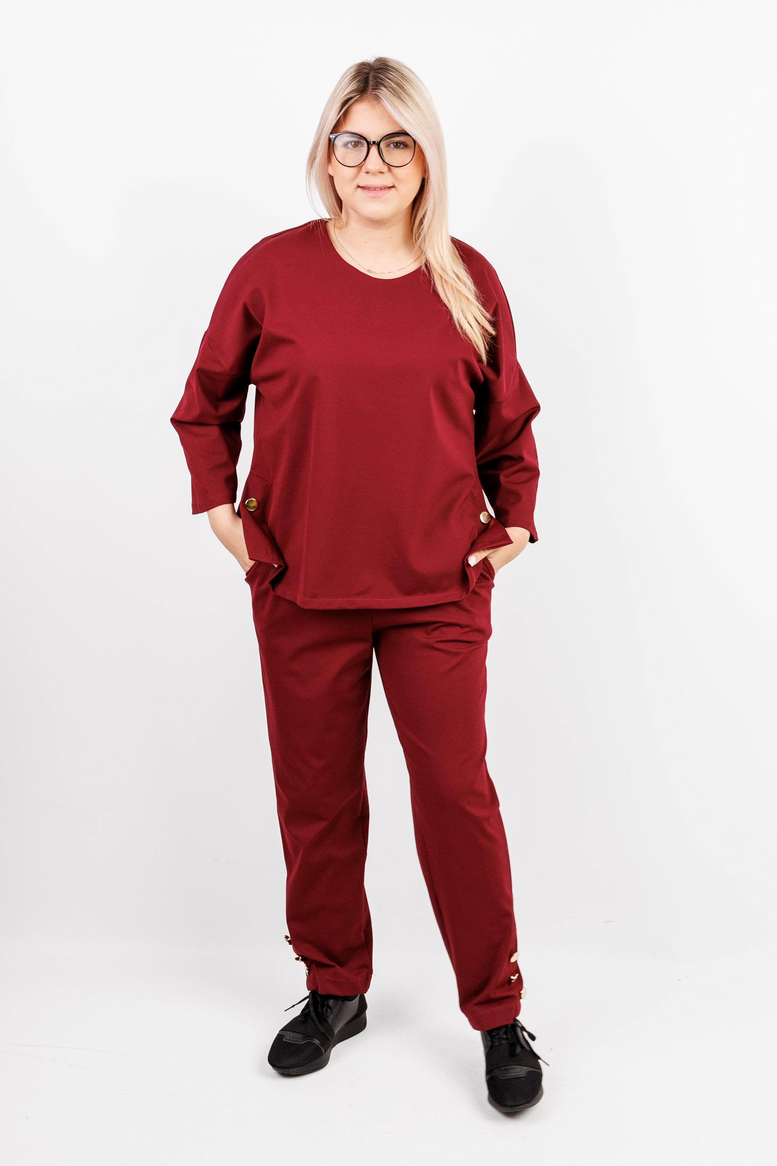 Komplet elegancki z materiału Bordo