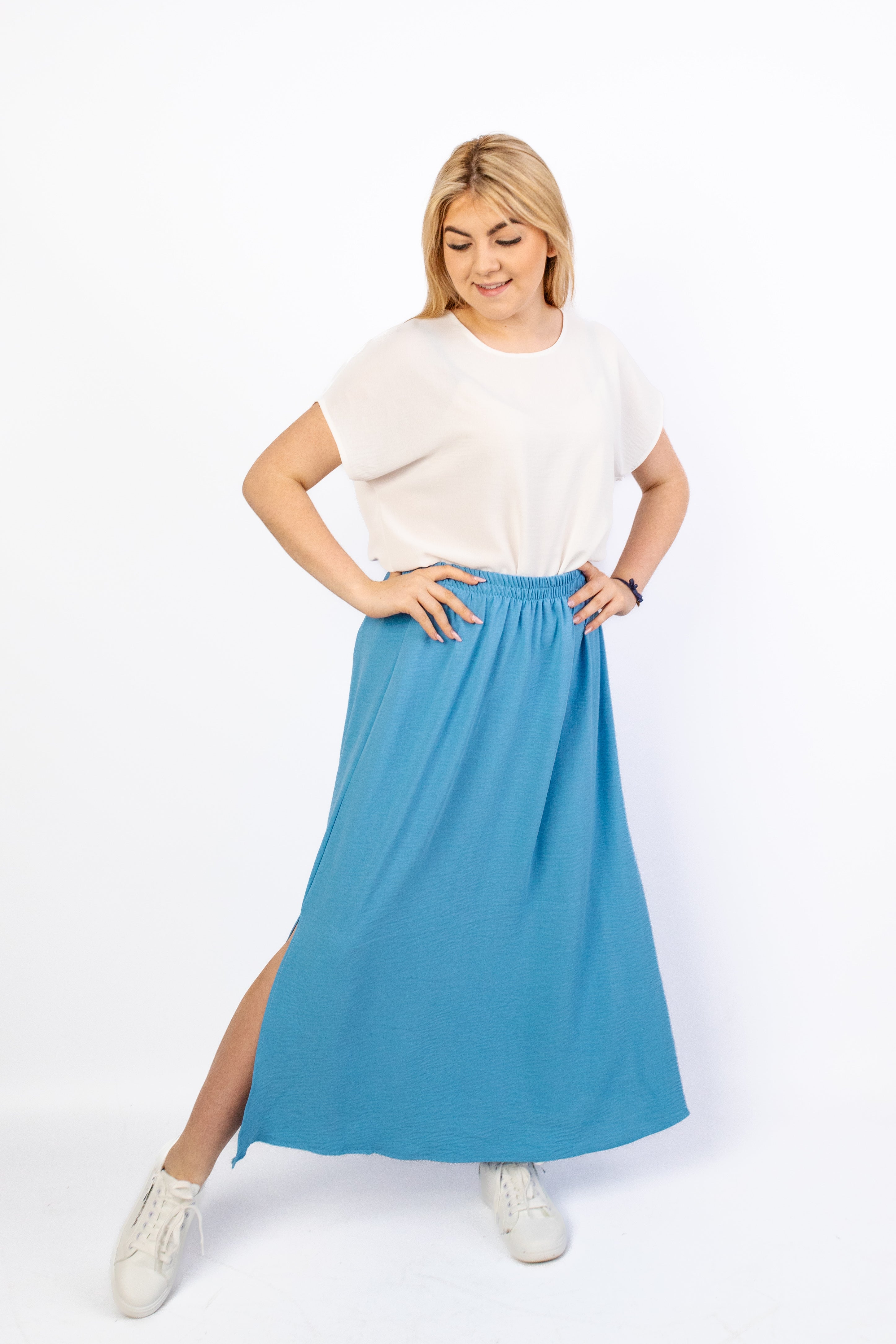 Letni wygodny zwiewny Komplet Spódnica+Bluzka Jeans