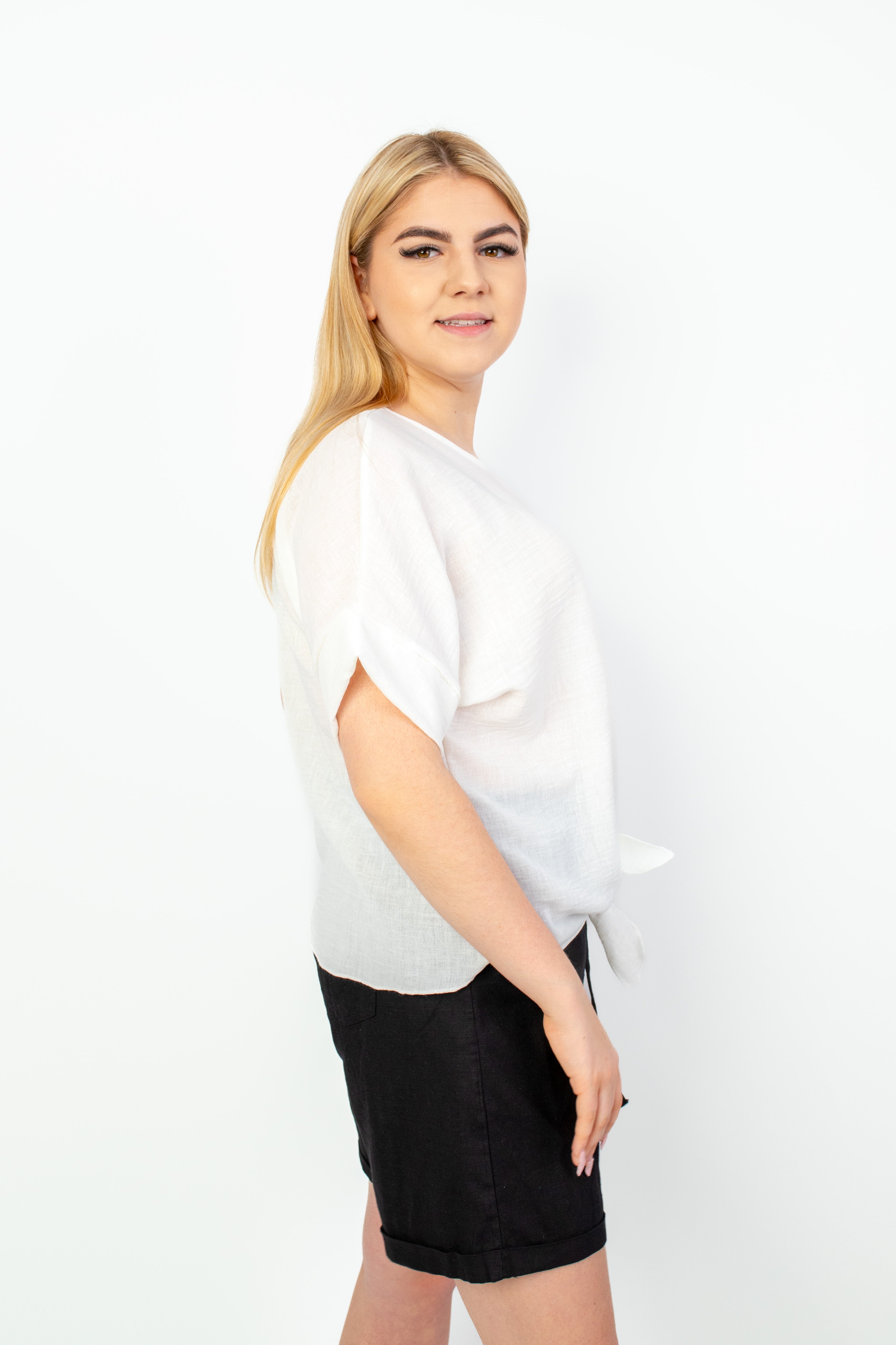 Lniana modna naturalna Bluzka Krem