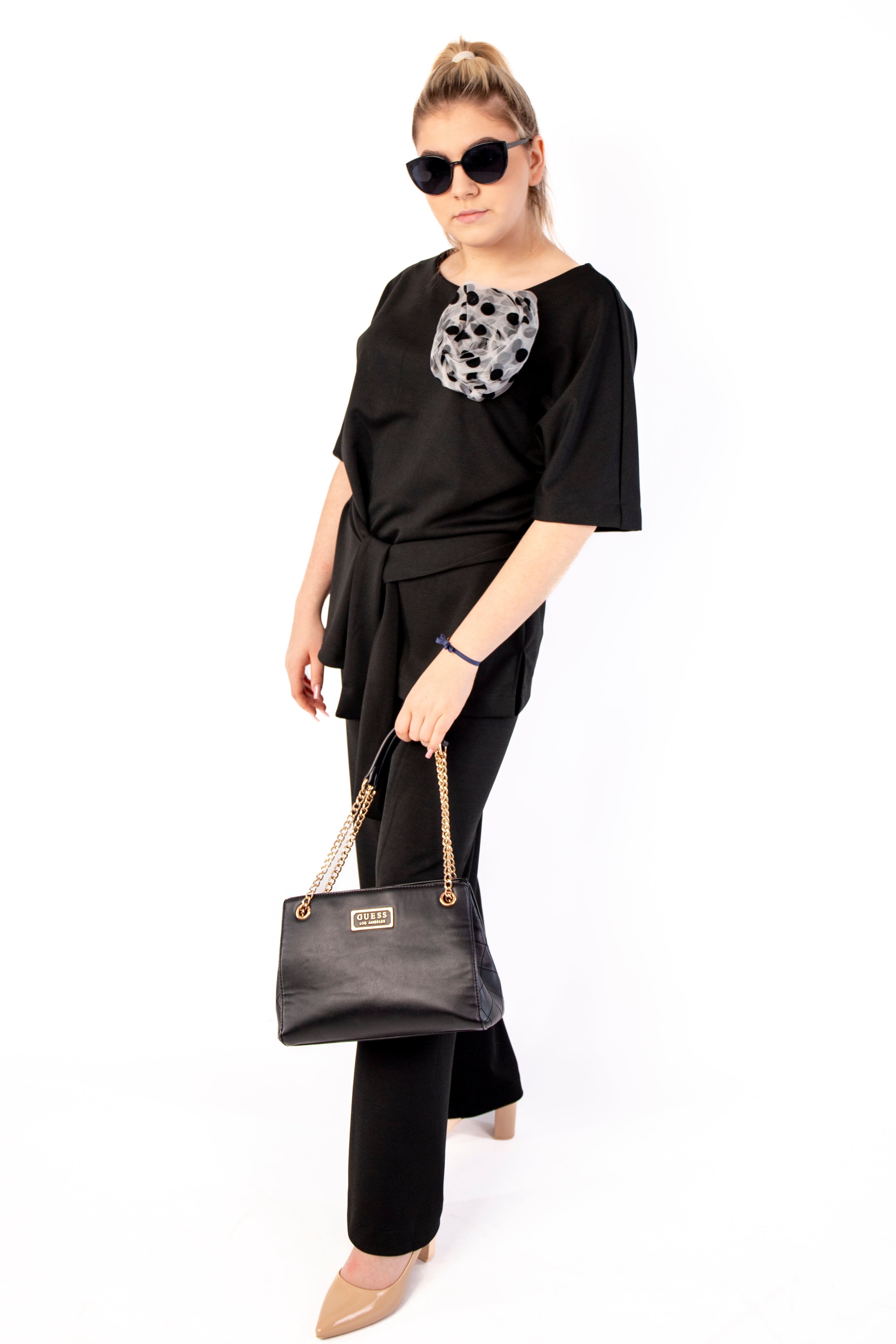 Eleganckie komplet damski z różą Czarny
