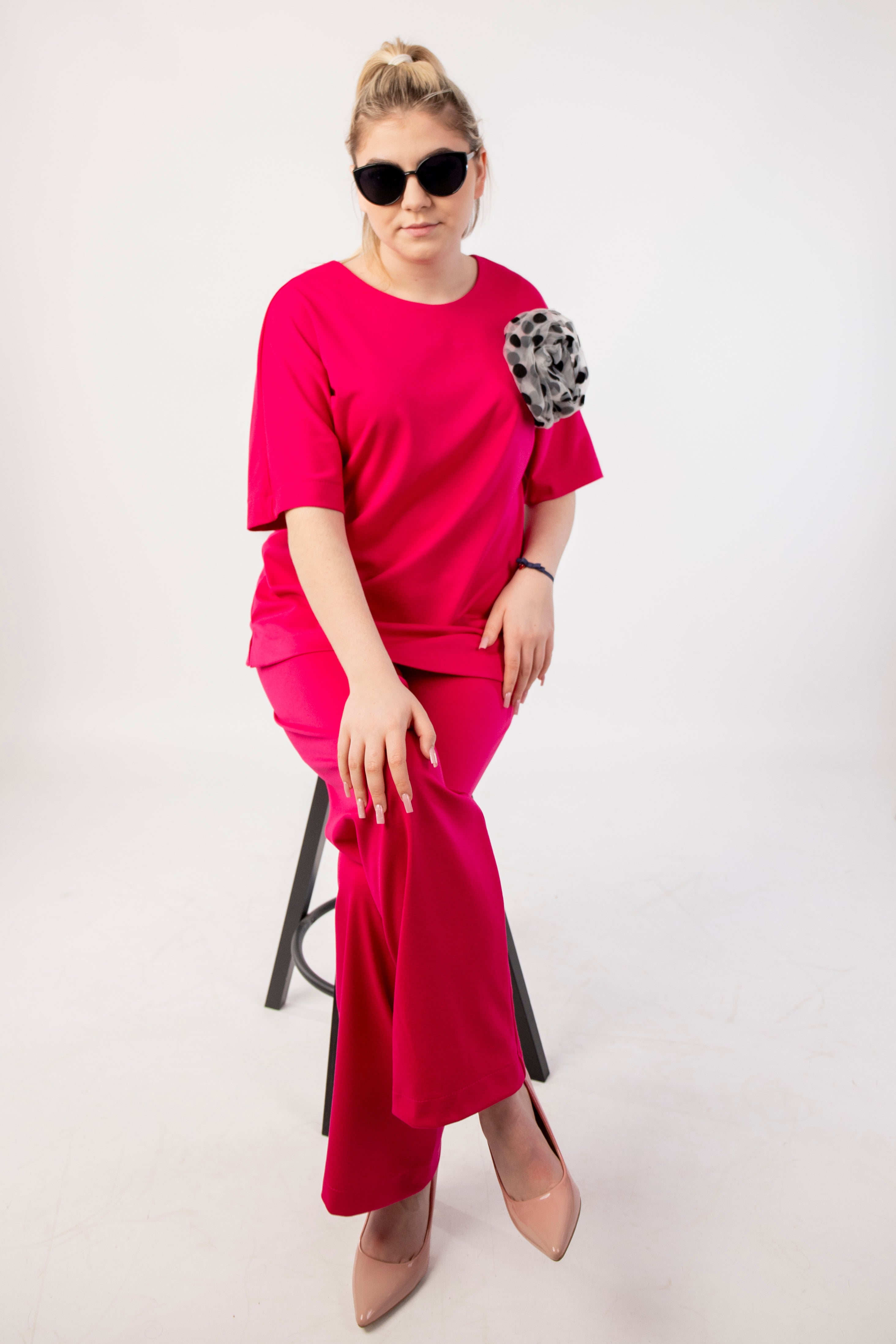 Eleganckie komplet damski z różą Pudrowy Fuksja